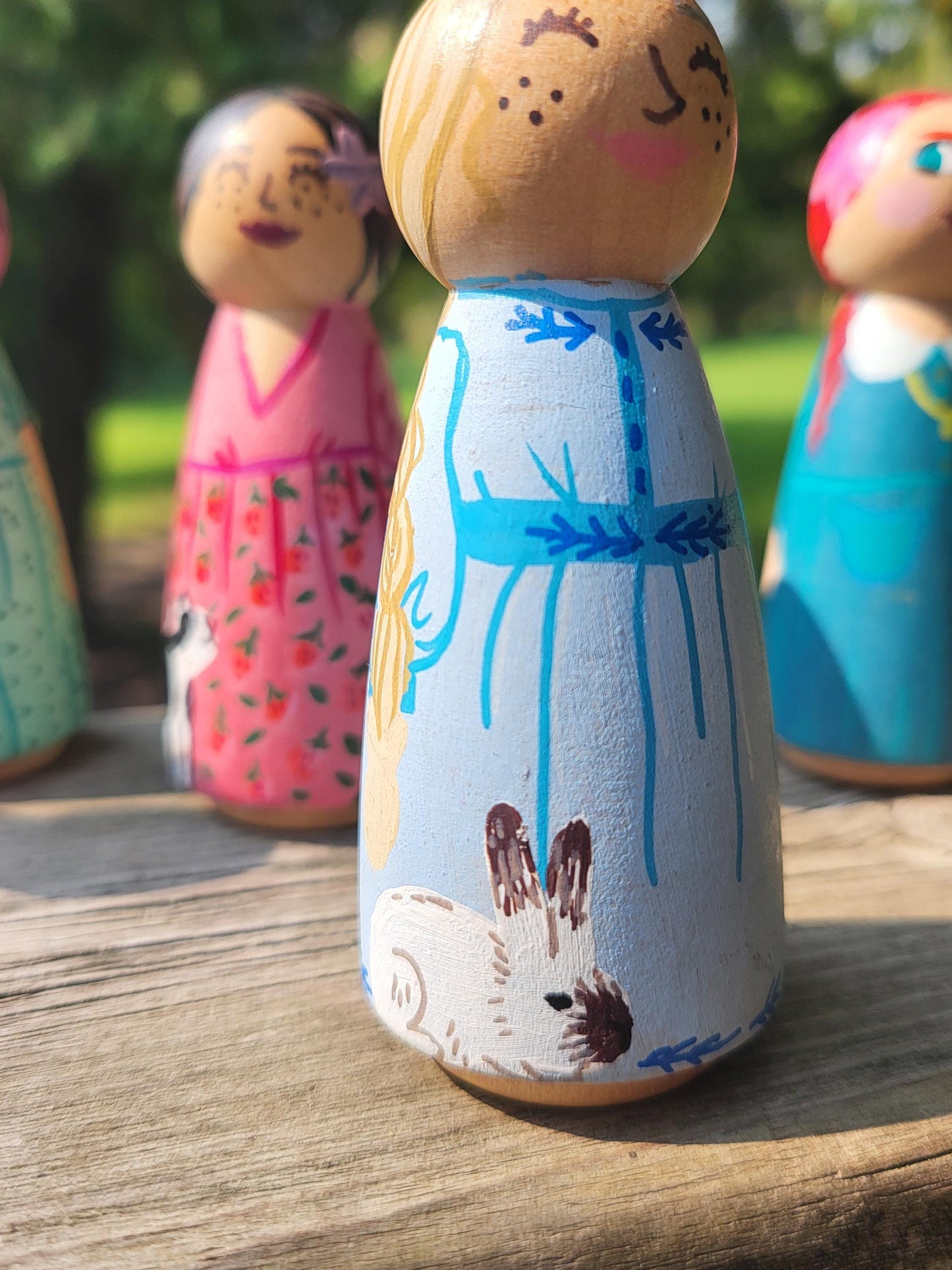 handpainted peg dolls*handmade wooden dolls*unique dolls*floral pattern dolls*toys for girls*dolls for girls* wooden dolls