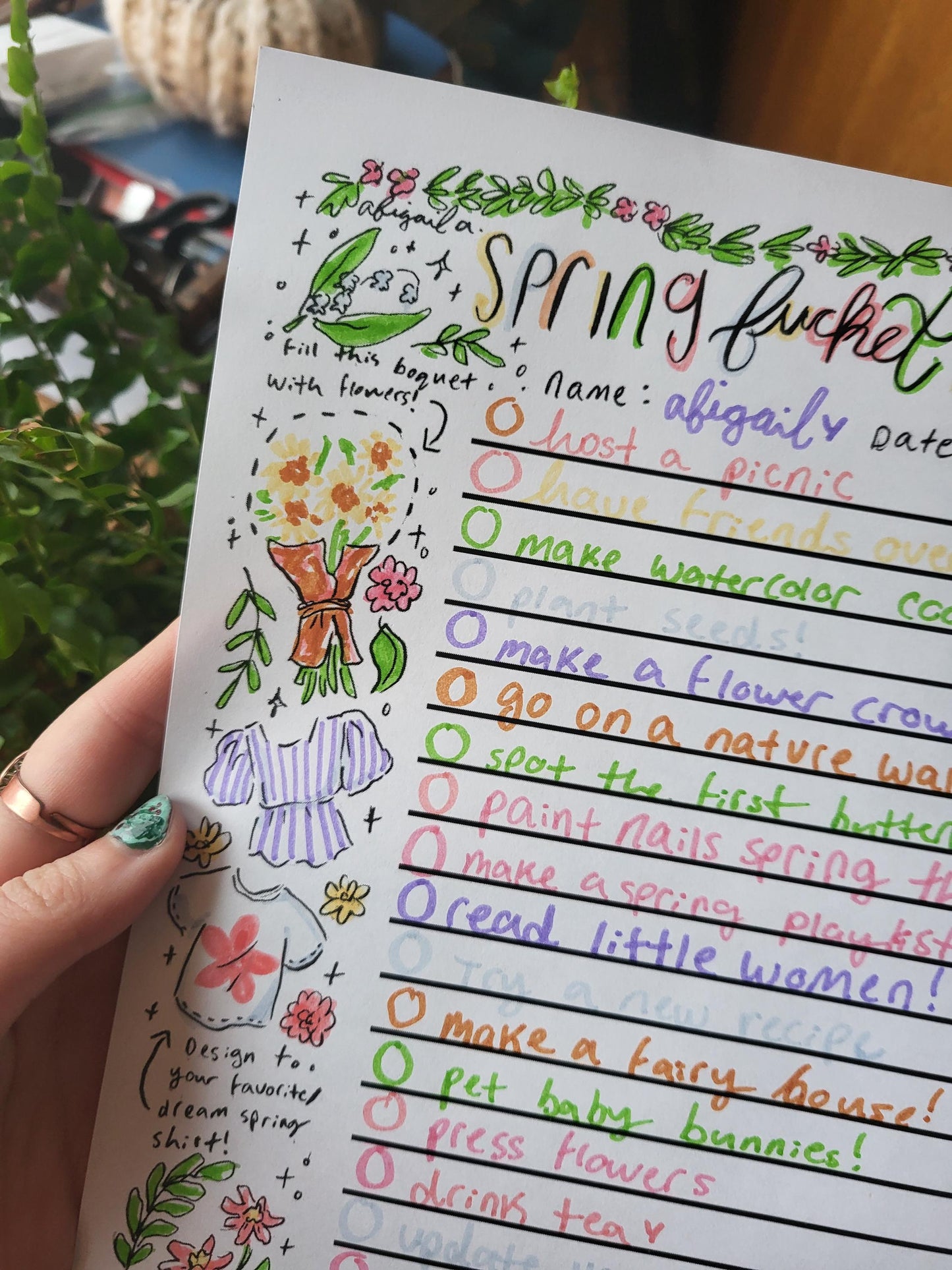 Spring bucket list*cozy springcoloring page*aesthetic spring art*aesthetic coloring page*aesthetic bucket list*spring list*printable