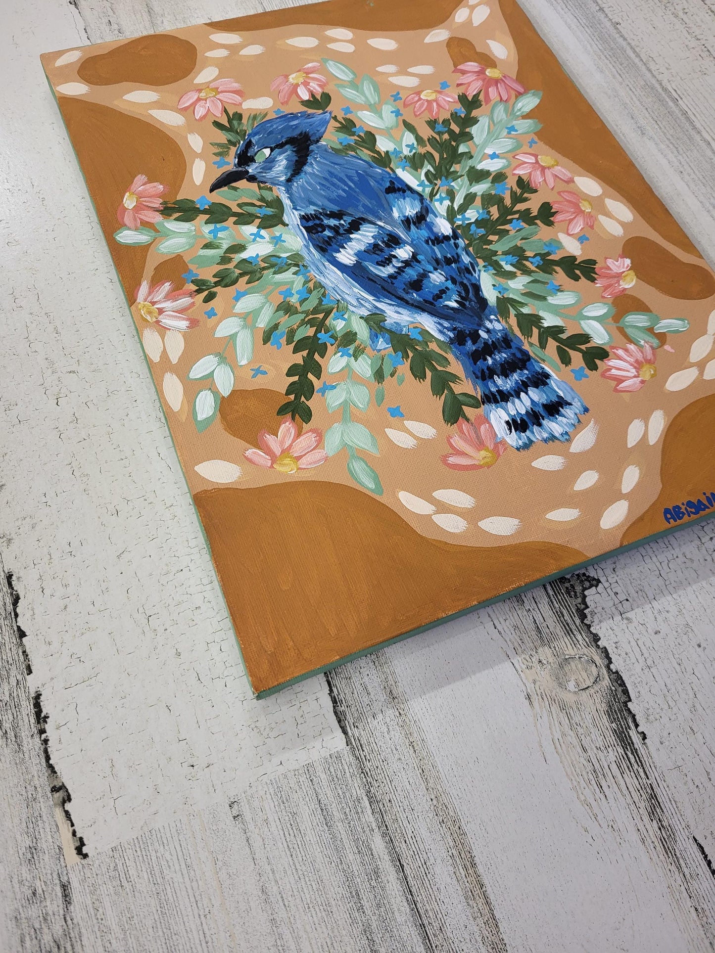 Bluejay painting*bluebird painting*acrylic bird art*whimsical woodland nursery decor*bluejay art*handpainted wall art*acrylic paintings*