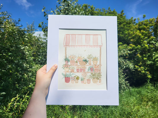 Matted watercolor flower stand