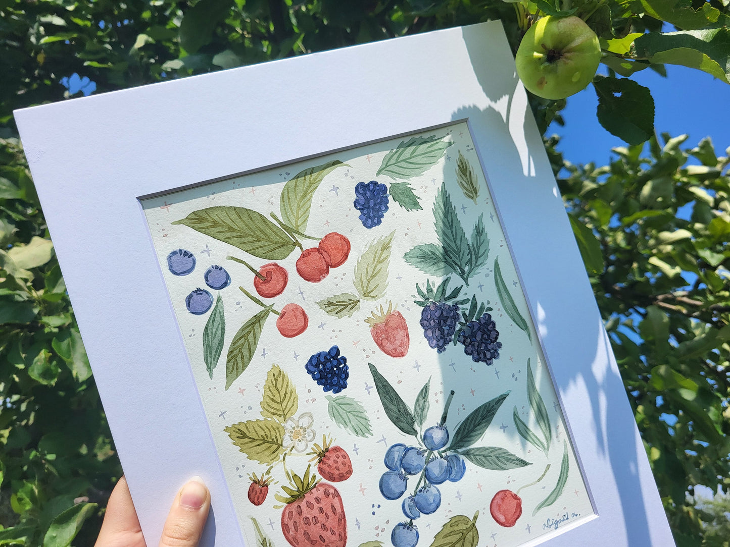Watercolor berries art* Watercolor painting of fruit and berries*painting of fruits and flowers*Watercolor flowers and berries