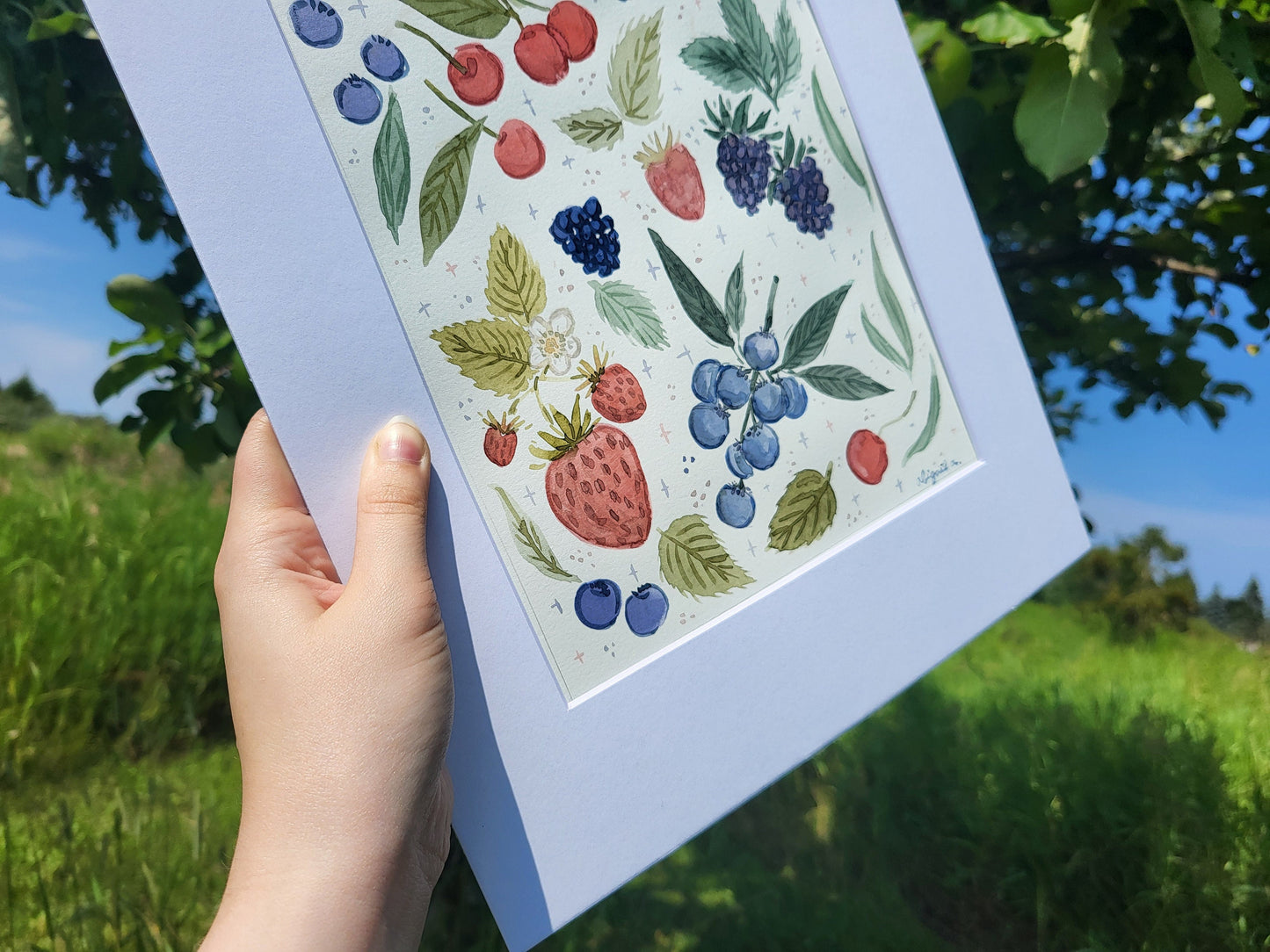 Watercolor berries art* Watercolor painting of fruit and berries*painting of fruits and flowers*Watercolor flowers and berries