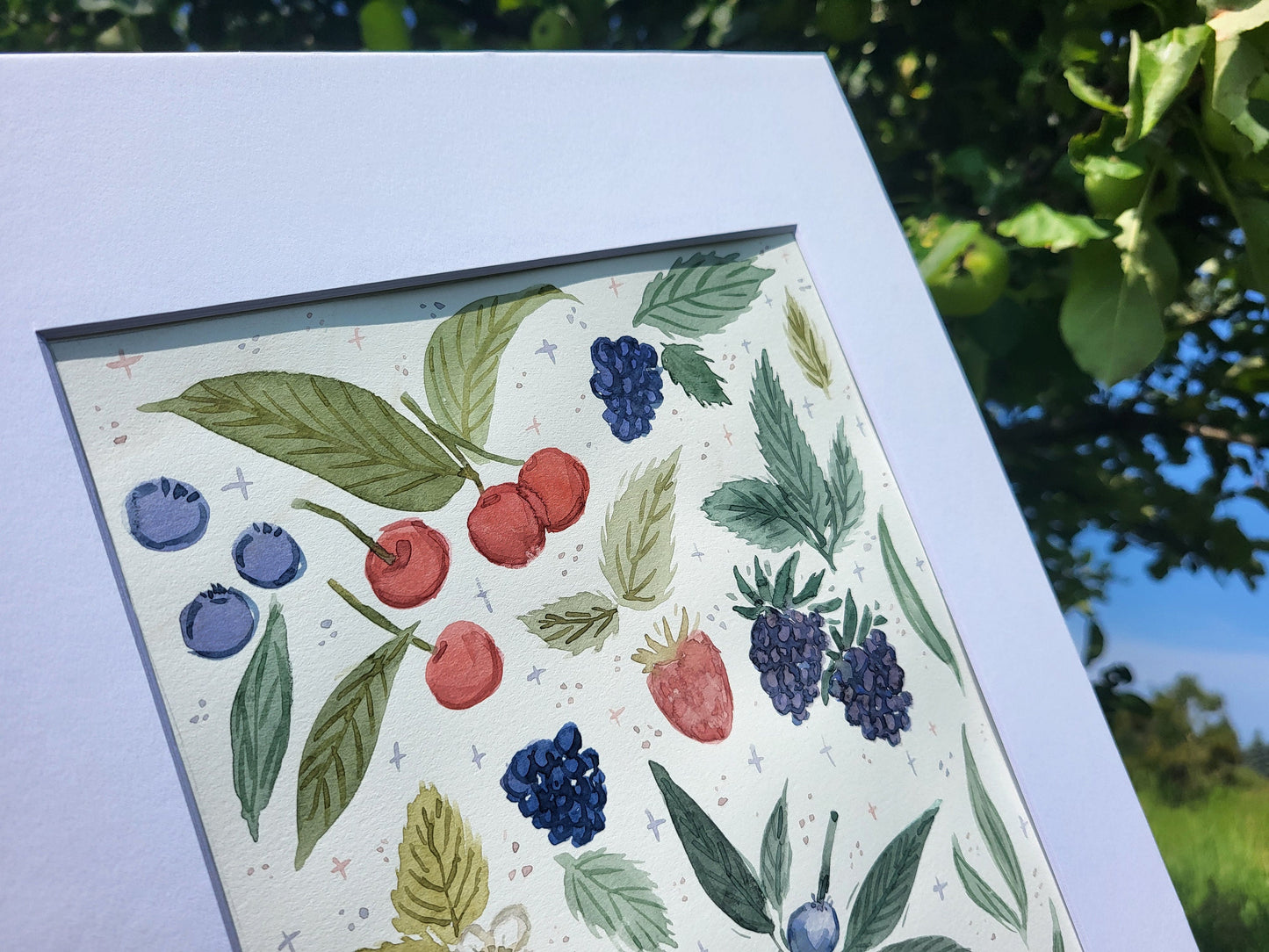 Watercolor berries art* Watercolor painting of fruit and berries*painting of fruits and flowers*Watercolor flowers and berries