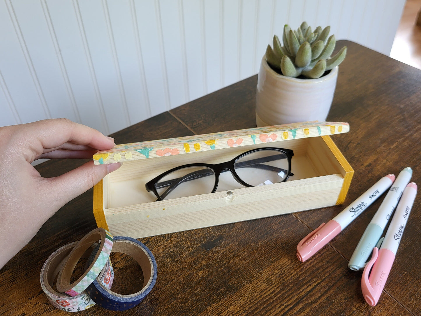 acrylic handpainted wooden boxes*floral boxes*handpainted desk organizer*dorm room decor*office decor*handpainted office art