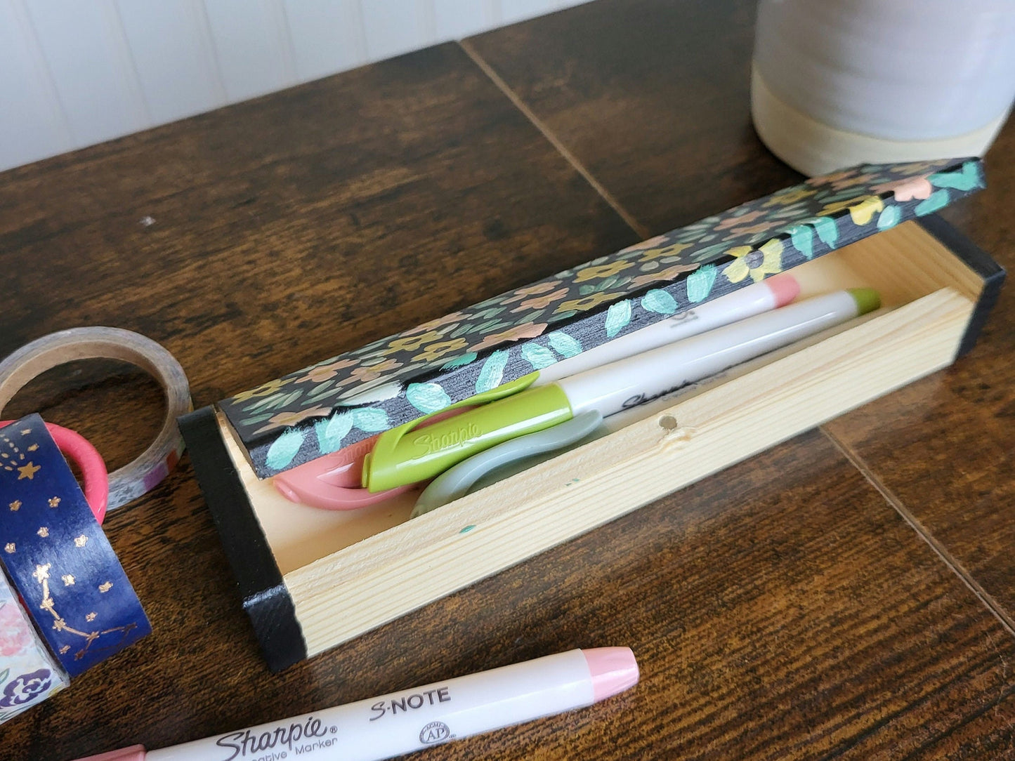 acrylic handpainted wooden boxes*floral boxes*handpainted desk organizer*dorm room decor*office decor*handpainted office art