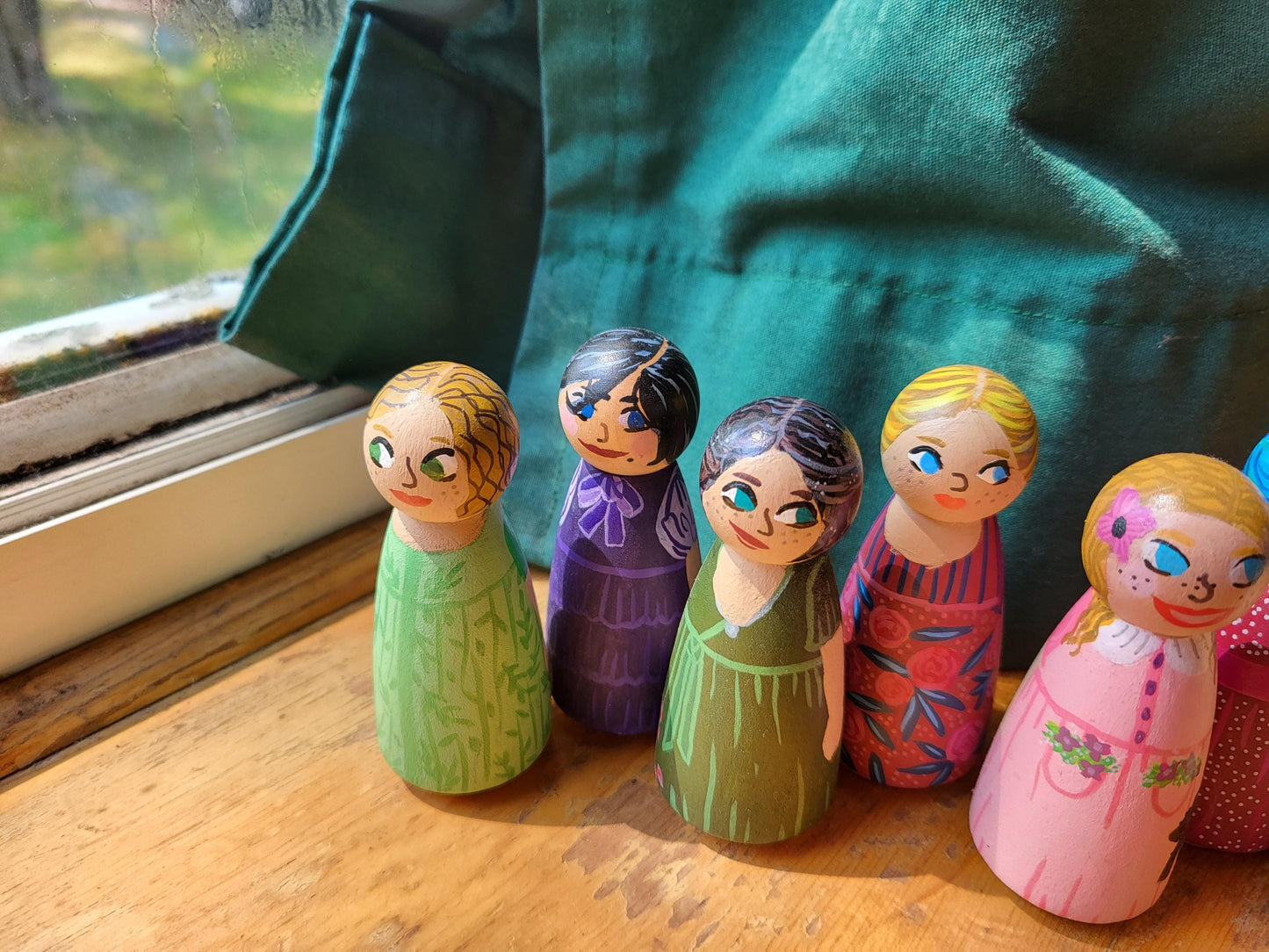 handpainted peg dolls*handmade wooden dolls*unique dolls*floral pattern dolls*toys for girls*dolls for girls* wooden dolls