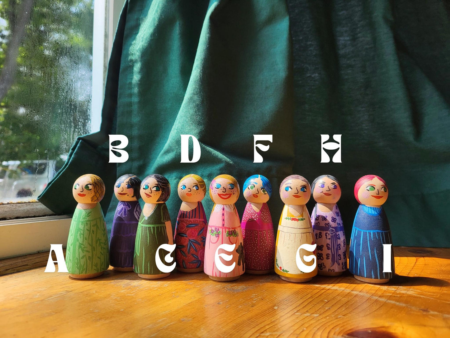 handpainted peg dolls*handmade wooden dolls*unique dolls*floral pattern dolls*toys for girls*dolls for girls* wooden dolls