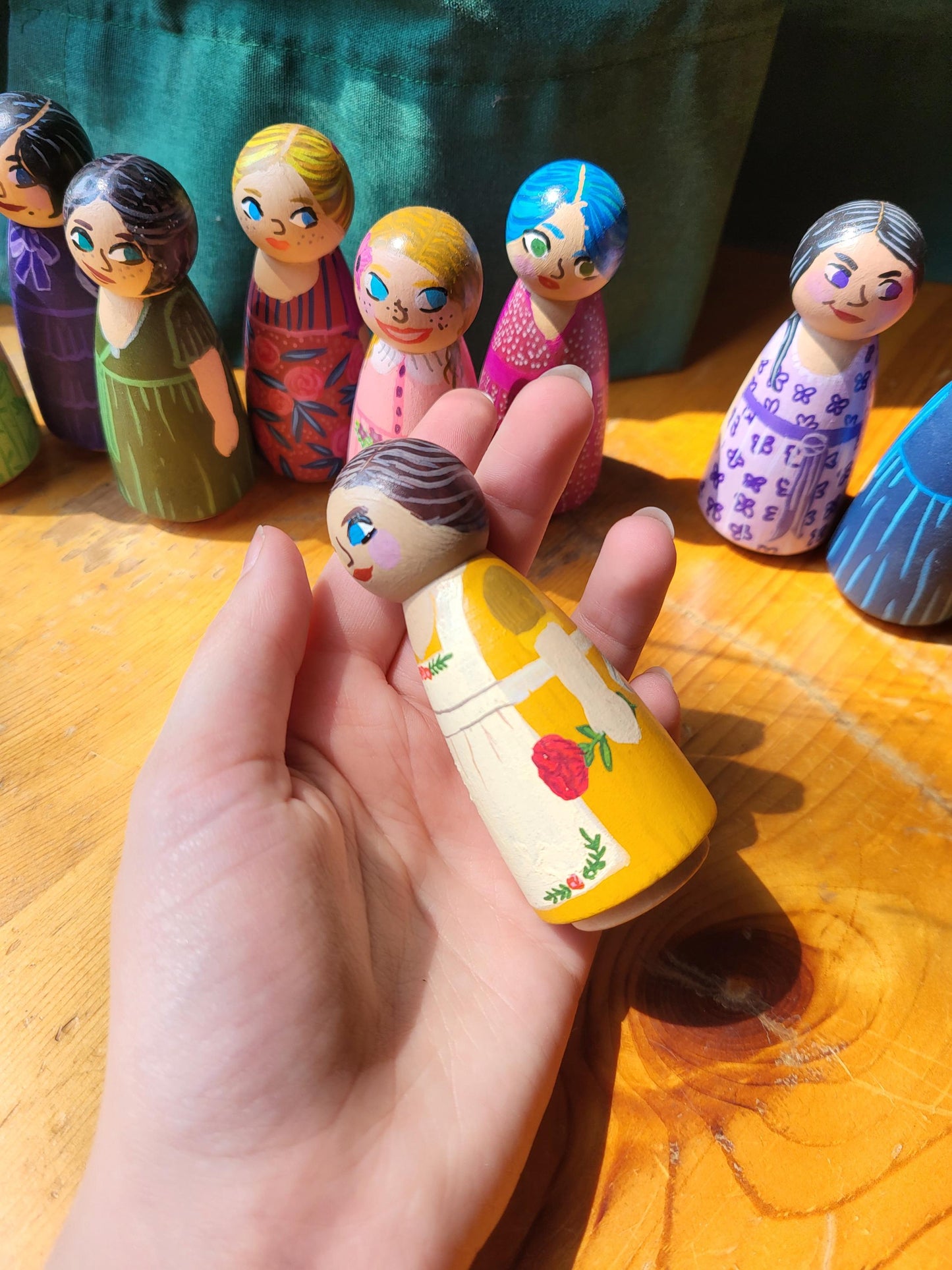 handpainted peg dolls*handmade wooden dolls*unique dolls*floral pattern dolls*toys for girls*dolls for girls* wooden dolls