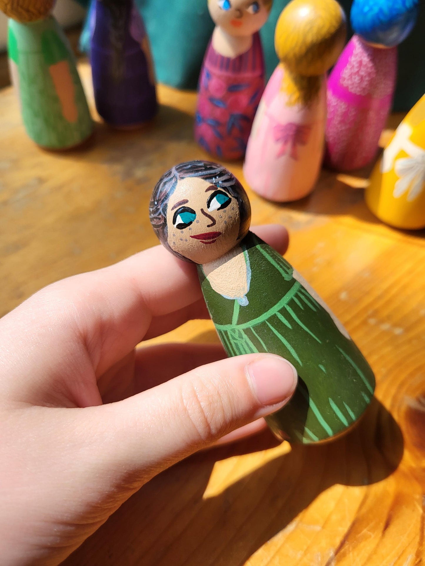 handpainted peg dolls*handmade wooden dolls*unique dolls*floral pattern dolls*toys for girls*dolls for girls* wooden dolls