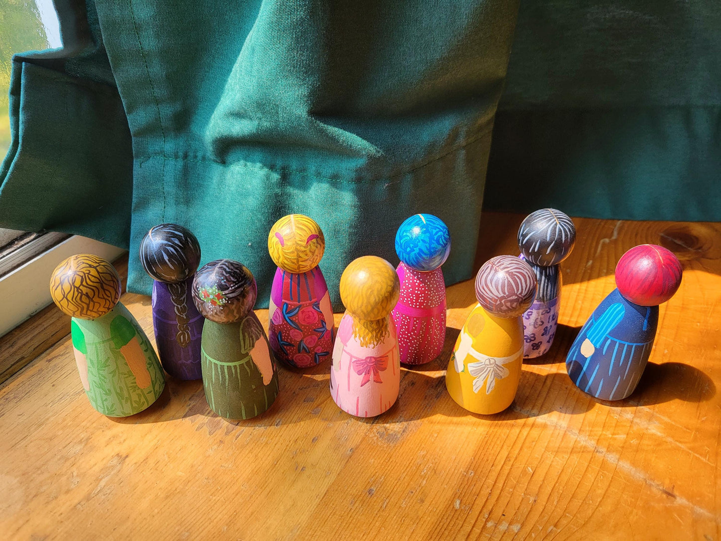 handpainted peg dolls*handmade wooden dolls*unique dolls*floral pattern dolls*toys for girls*dolls for girls* wooden dolls