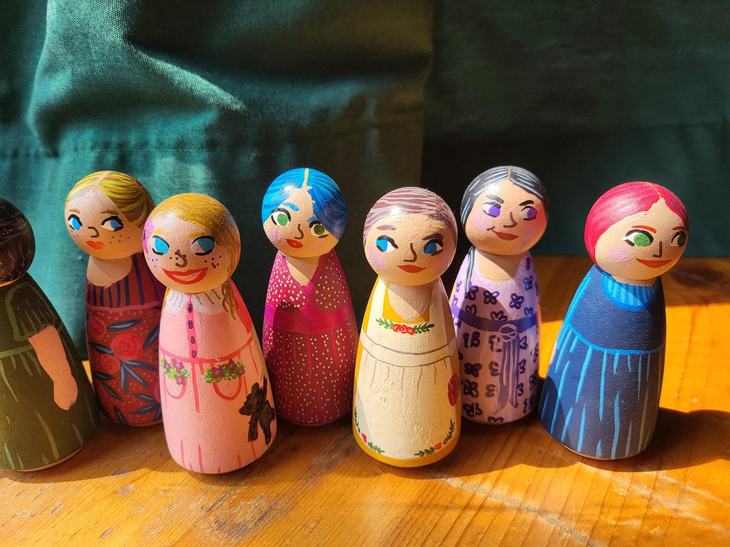 handpainted peg dolls*handmade wooden dolls*unique dolls*floral pattern dolls*toys for girls*dolls for girls* wooden dolls