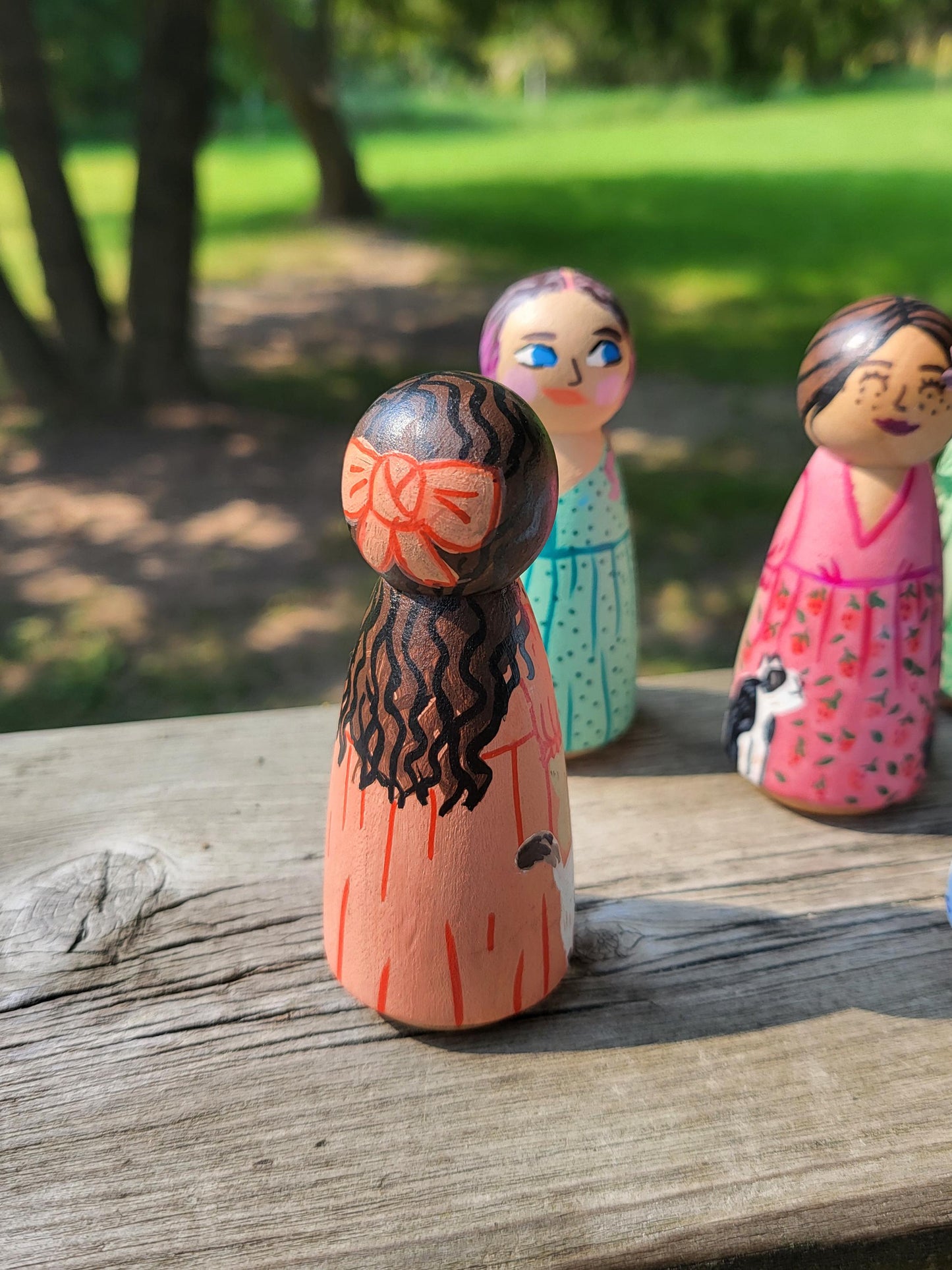 handpainted peg dolls*handmade wooden dolls*unique dolls*floral pattern dolls*toys for girls*dolls for girls* wooden dolls