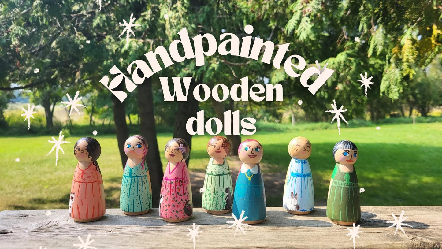 handpainted peg dolls*handmade wooden dolls*unique dolls*floral pattern dolls*toys for girls*dolls for girls* wooden dolls