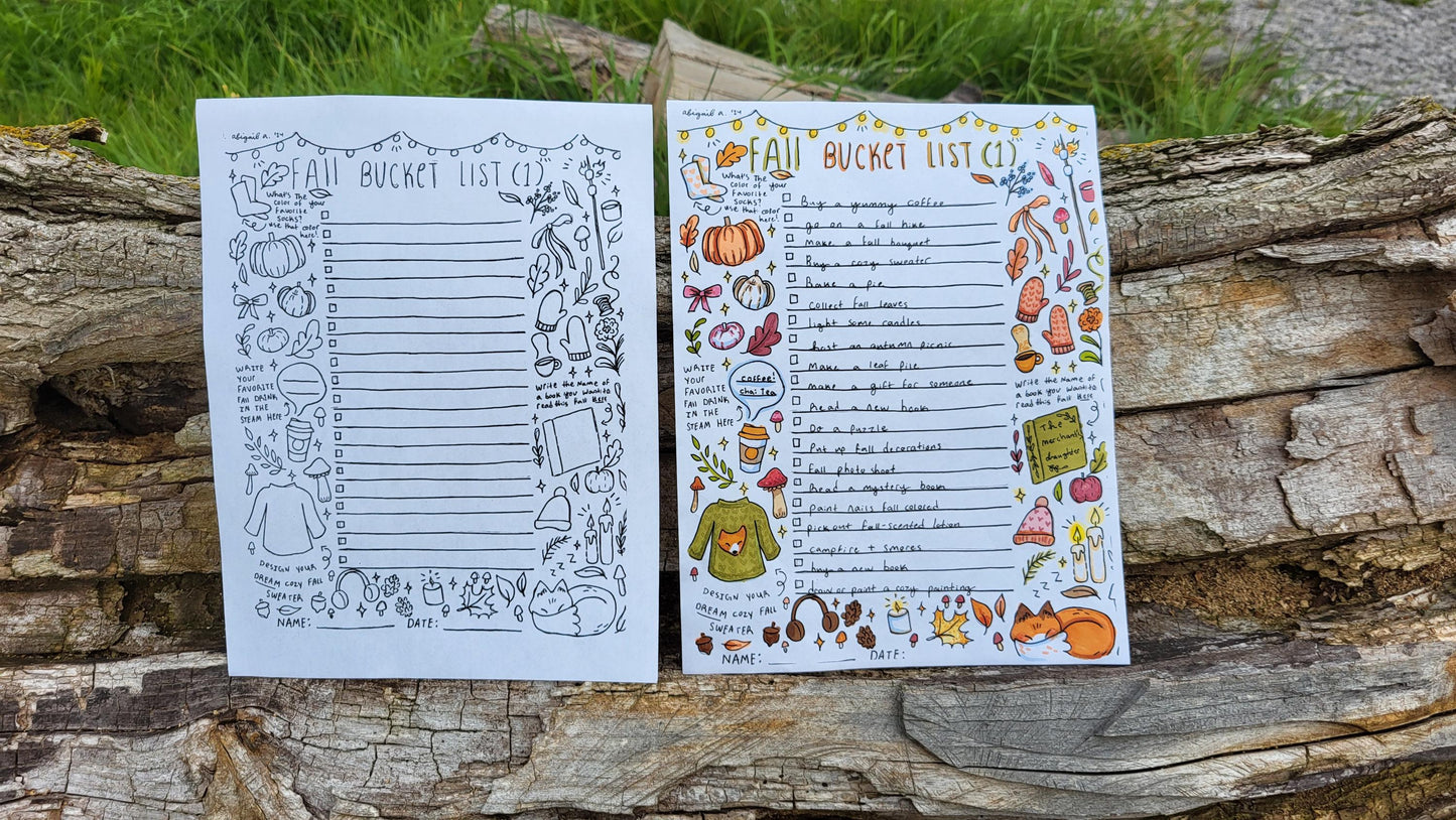 Fall bucket list*cozy fall coloring page*aesthetic fall art*aesthetic coloring page*aesthetic bucket list*fall list*printable bucket list