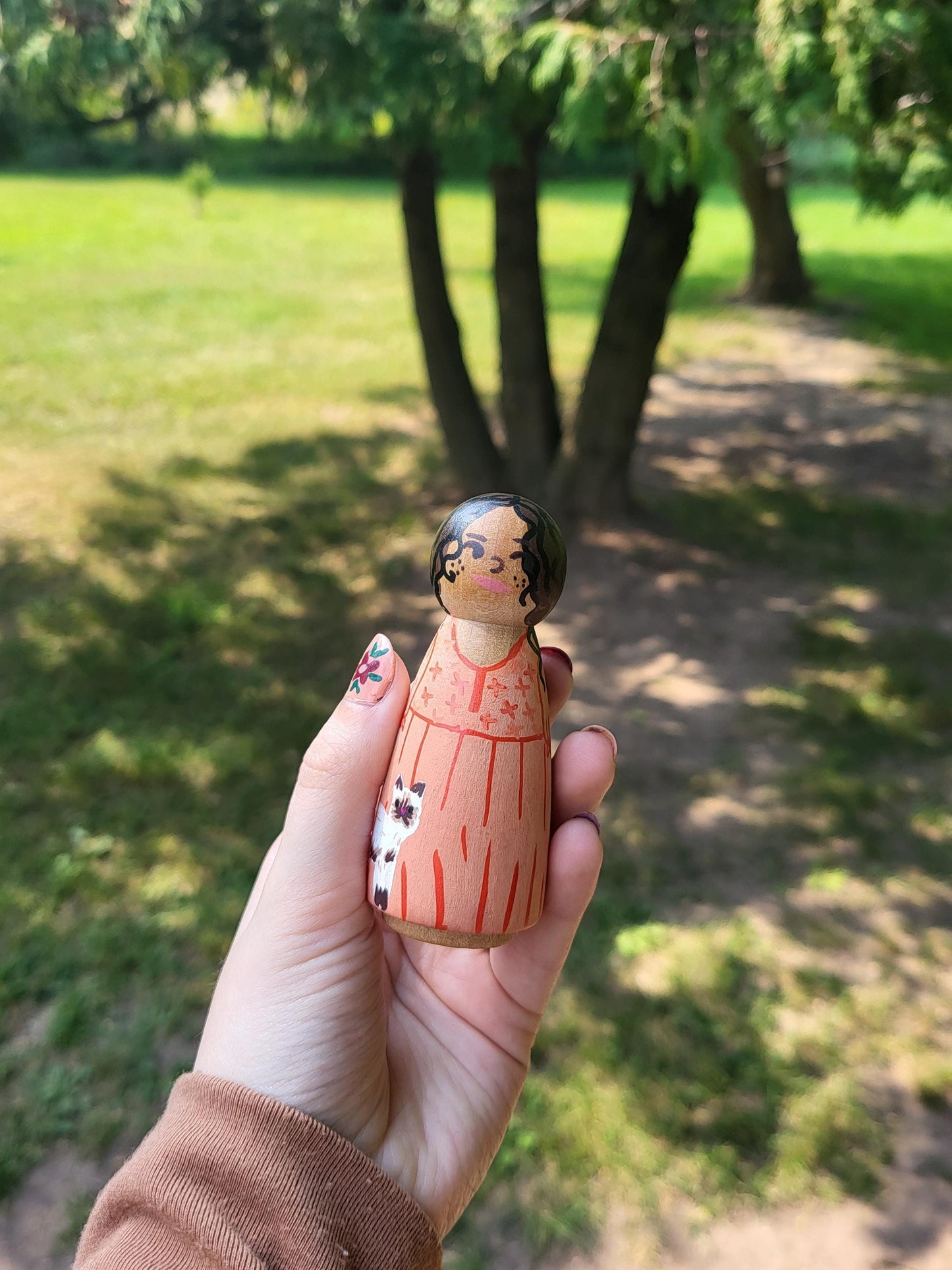 handpainted peg dolls*handmade wooden dolls*unique dolls*floral pattern dolls*toys for girls*dolls for girls* wooden dolls