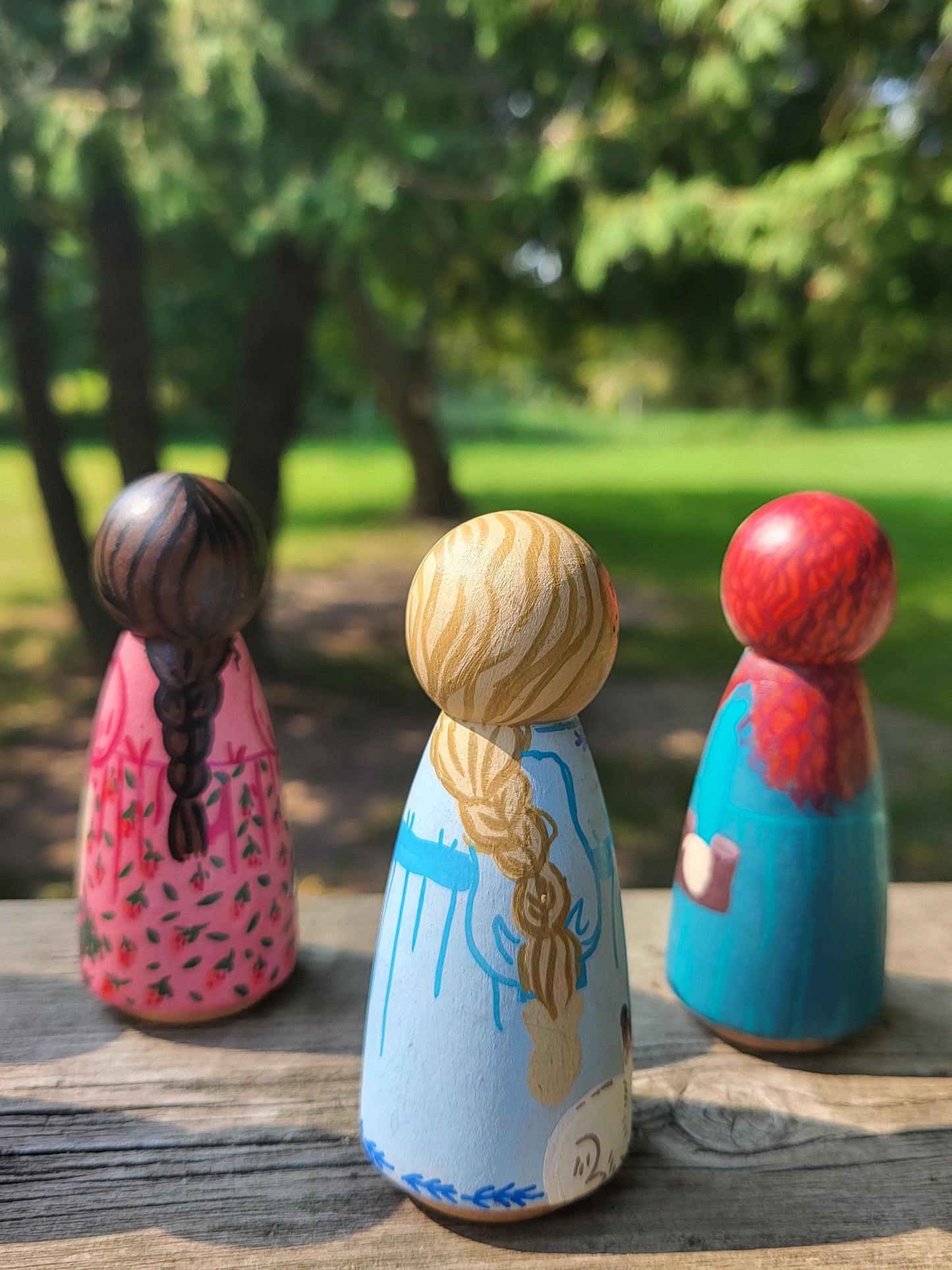 handpainted peg dolls*handmade wooden dolls*unique dolls*floral pattern dolls*toys for girls*dolls for girls* wooden dolls