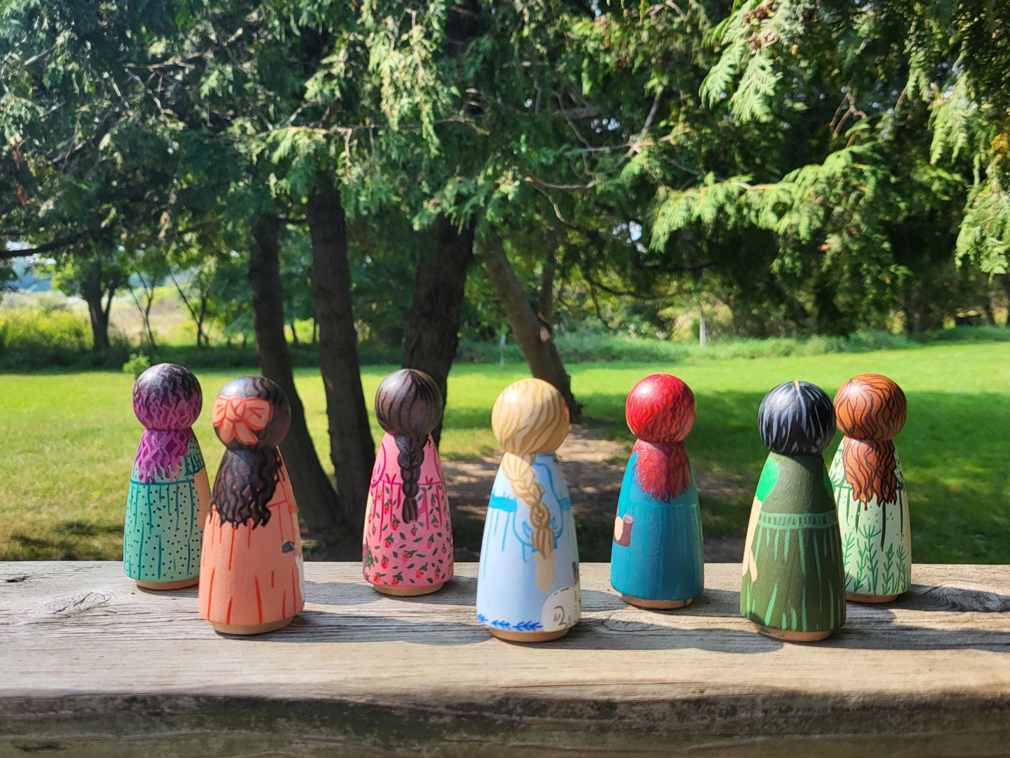 handpainted peg dolls*handmade wooden dolls*unique dolls*floral pattern dolls*toys for girls*dolls for girls* wooden dolls