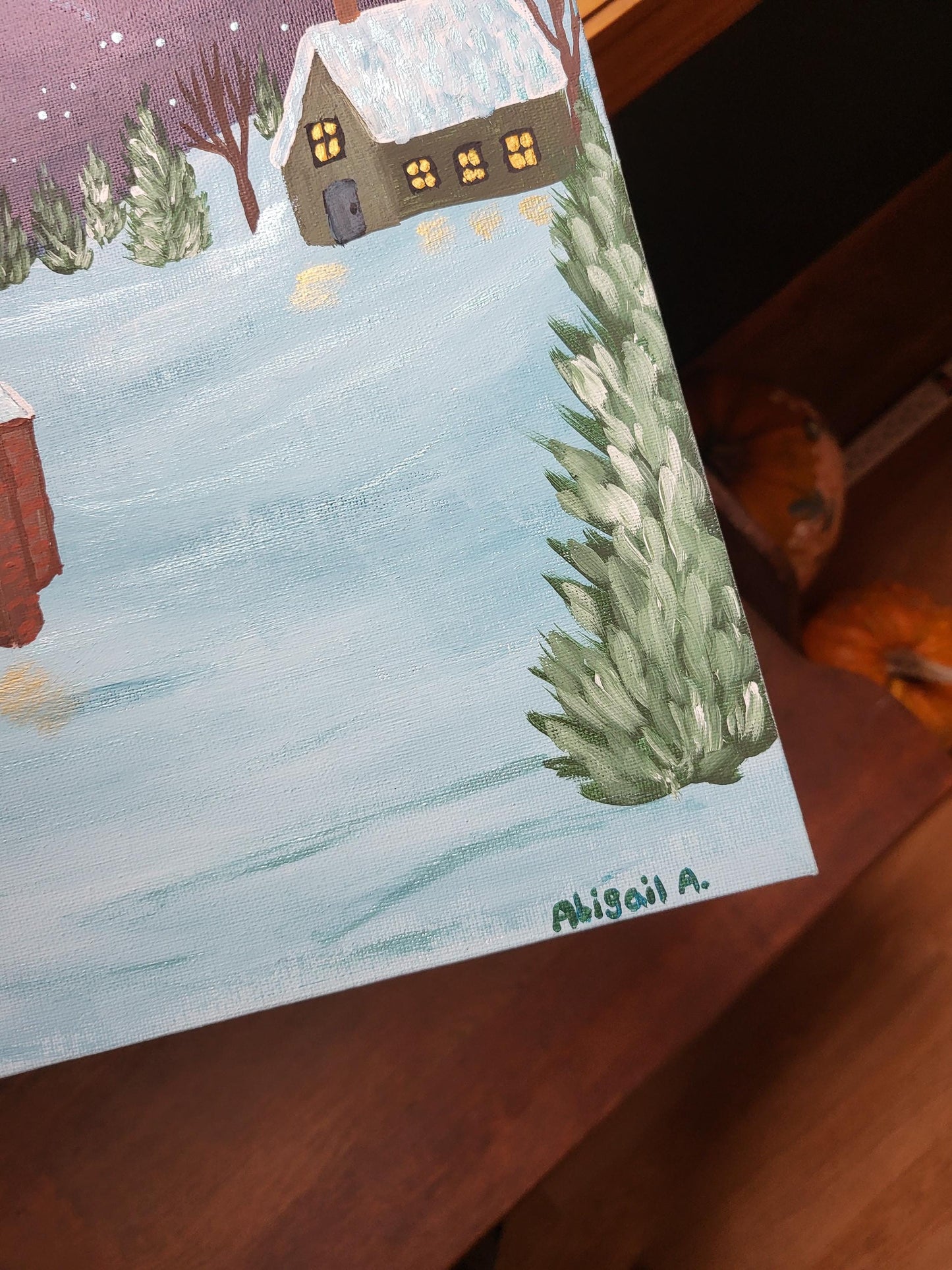 Winter art*winter paintings*snowy cabin art*snow art*cozy winter paintings*original art*acrylic winter painting*snowy art*cozy fireplace art