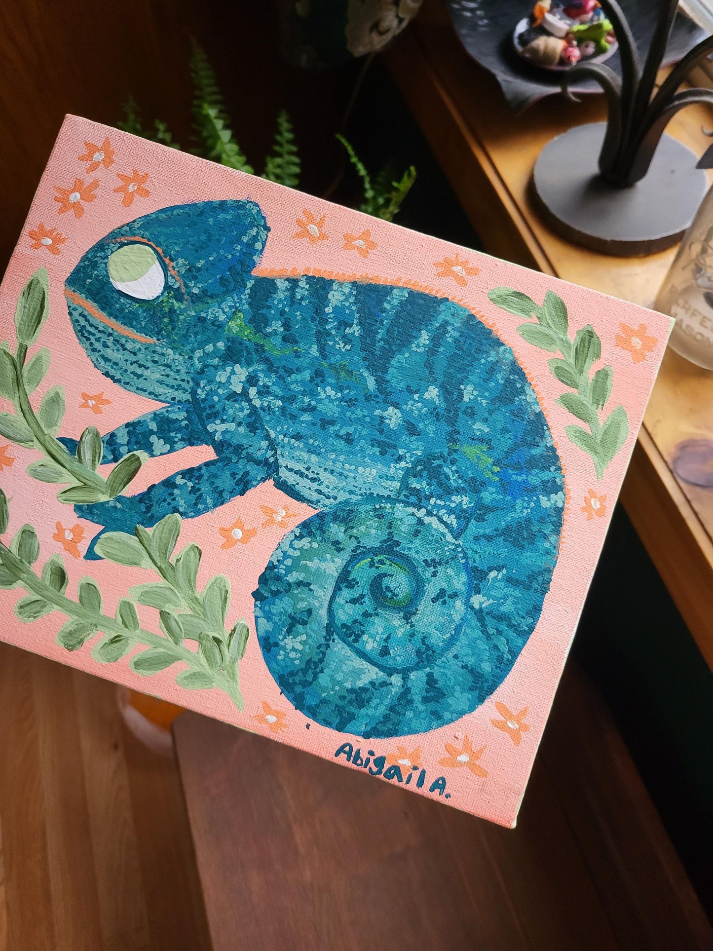Chameleon wall art*acrylic wall art*Chameleon art*colorful Chameleon wall art*original painting*cute art*bright art*cheerful painting