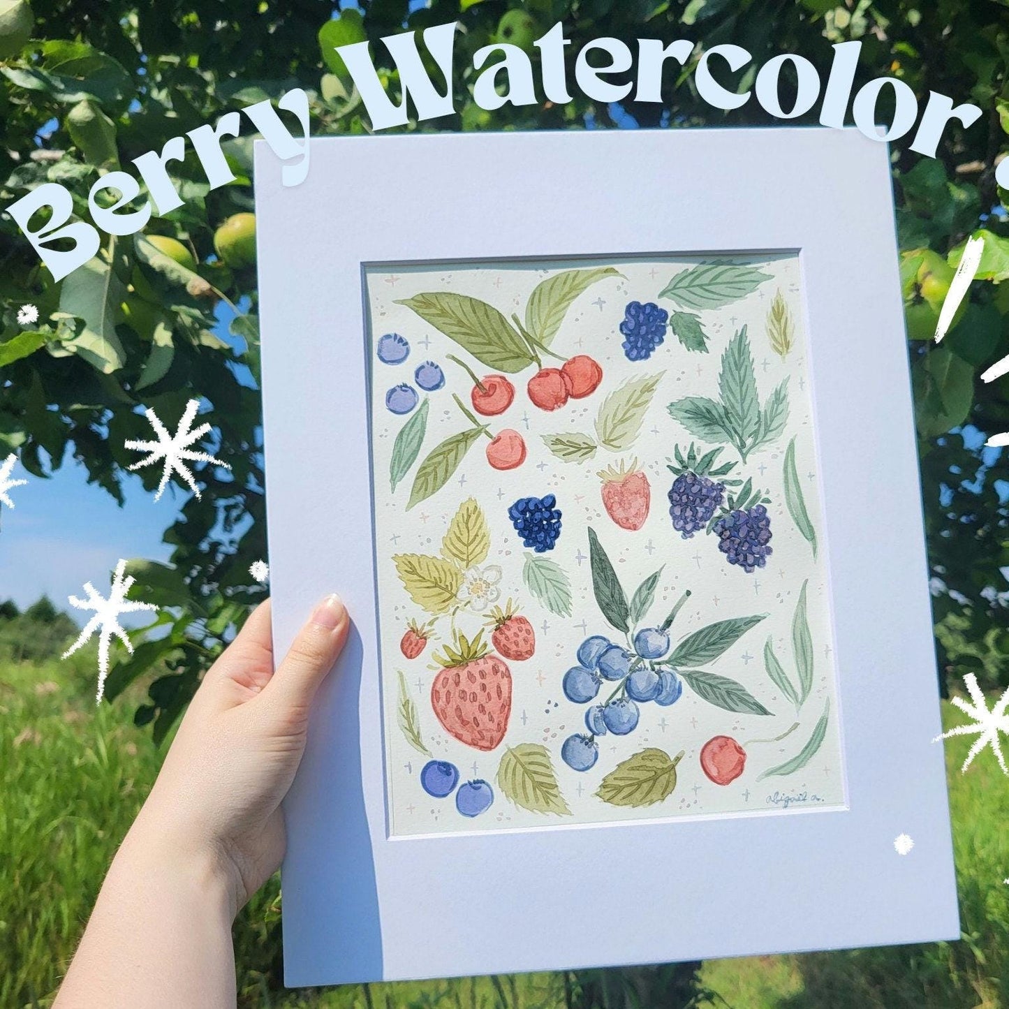 Watercolor berries art* Watercolor painting of fruit and berries*painting of fruits and flowers*Watercolor flowers and berries