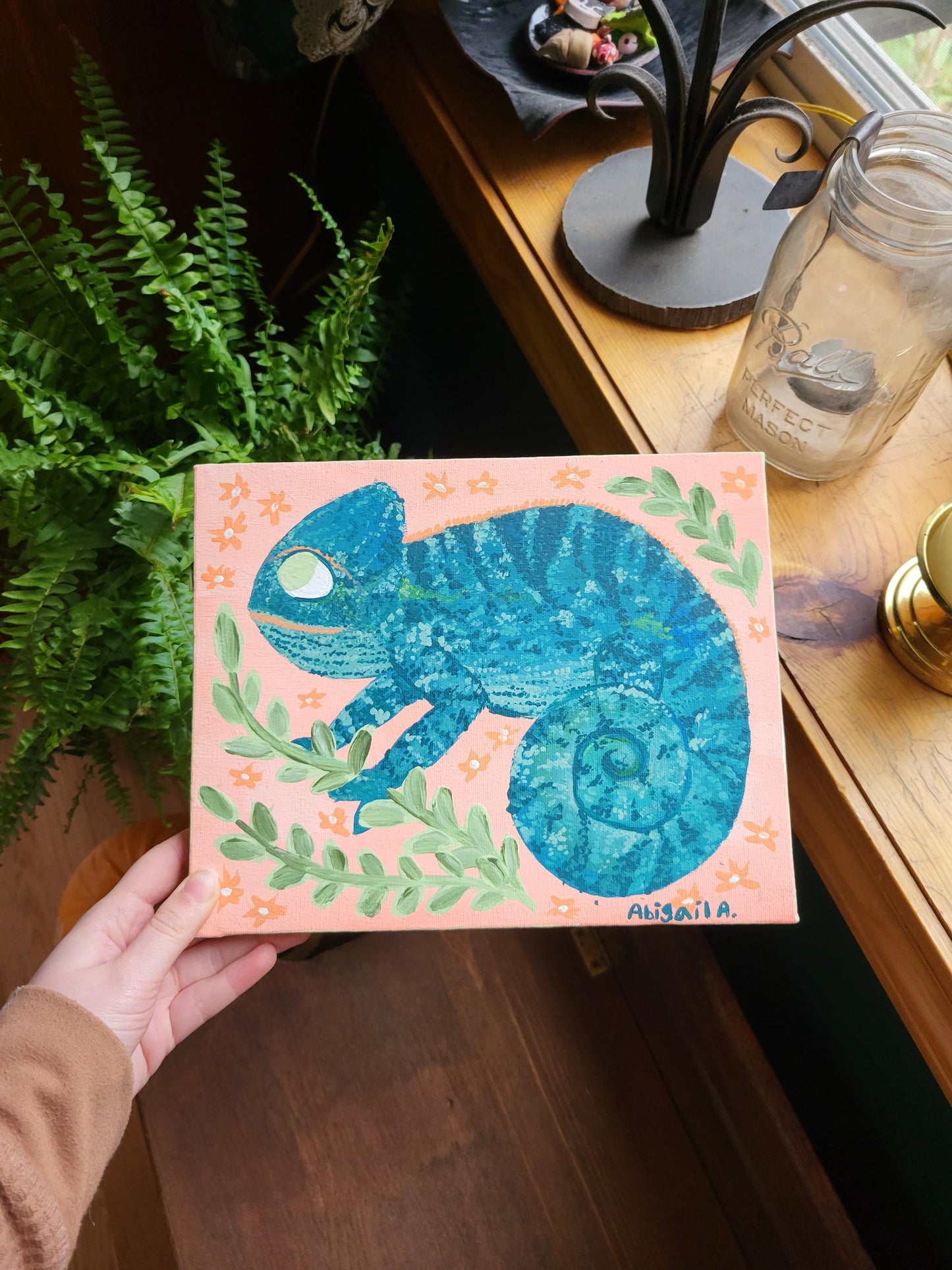 Chameleon wall art*acrylic wall art*Chameleon art*colorful Chameleon wall art*original painting*cute art*bright art*cheerful painting
