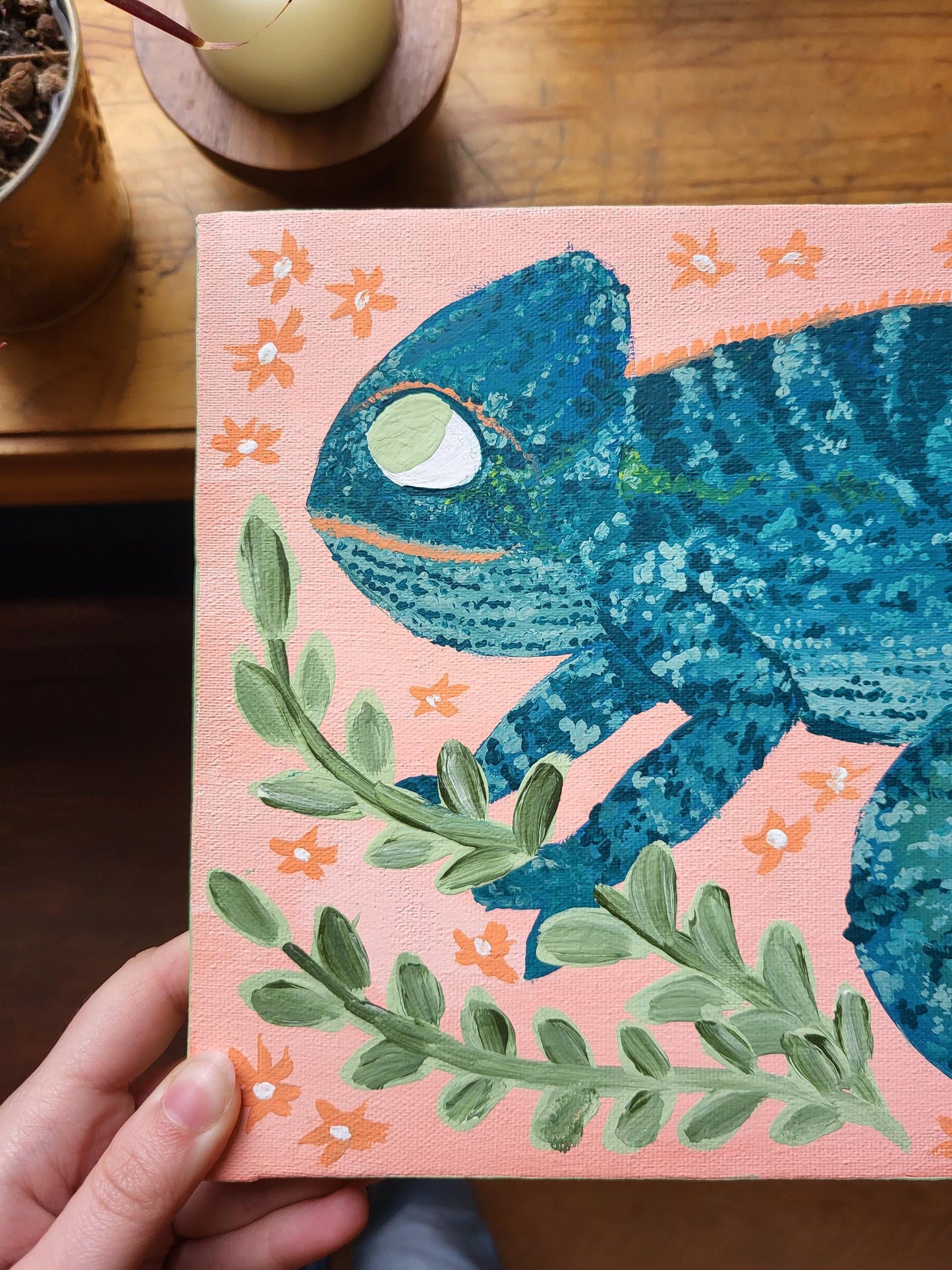 Chameleon wall art*acrylic wall art*Chameleon art*colorful Chameleon wall art*original painting*cute art*bright art*cheerful painting