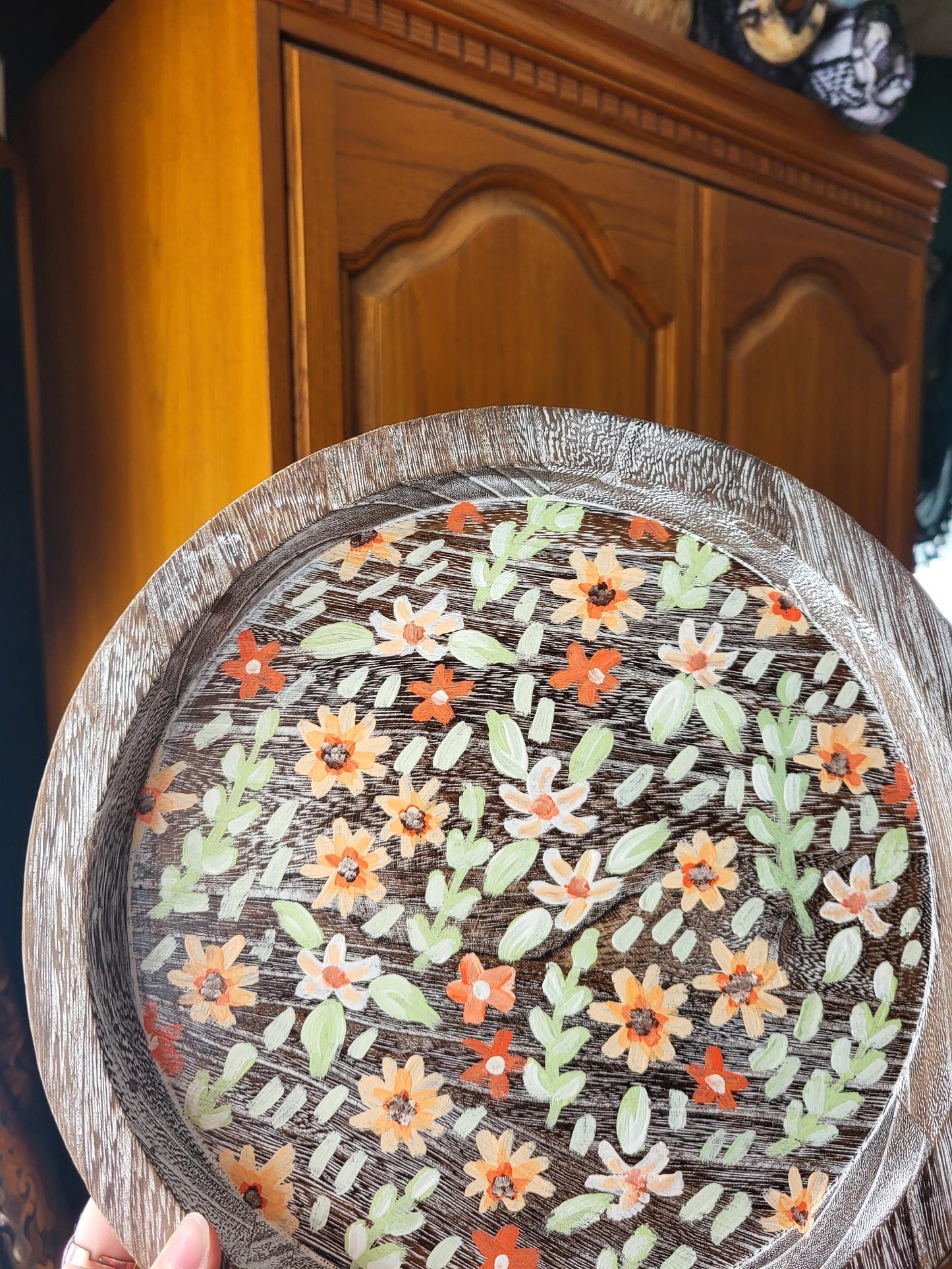 acrylic floral wooden tray*acrylic art on tray*wooden tray*painted wooden tray*floral painted wooden trays*flower tray art*wooden trays art