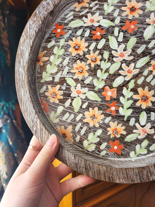 acrylic floral wooden tray