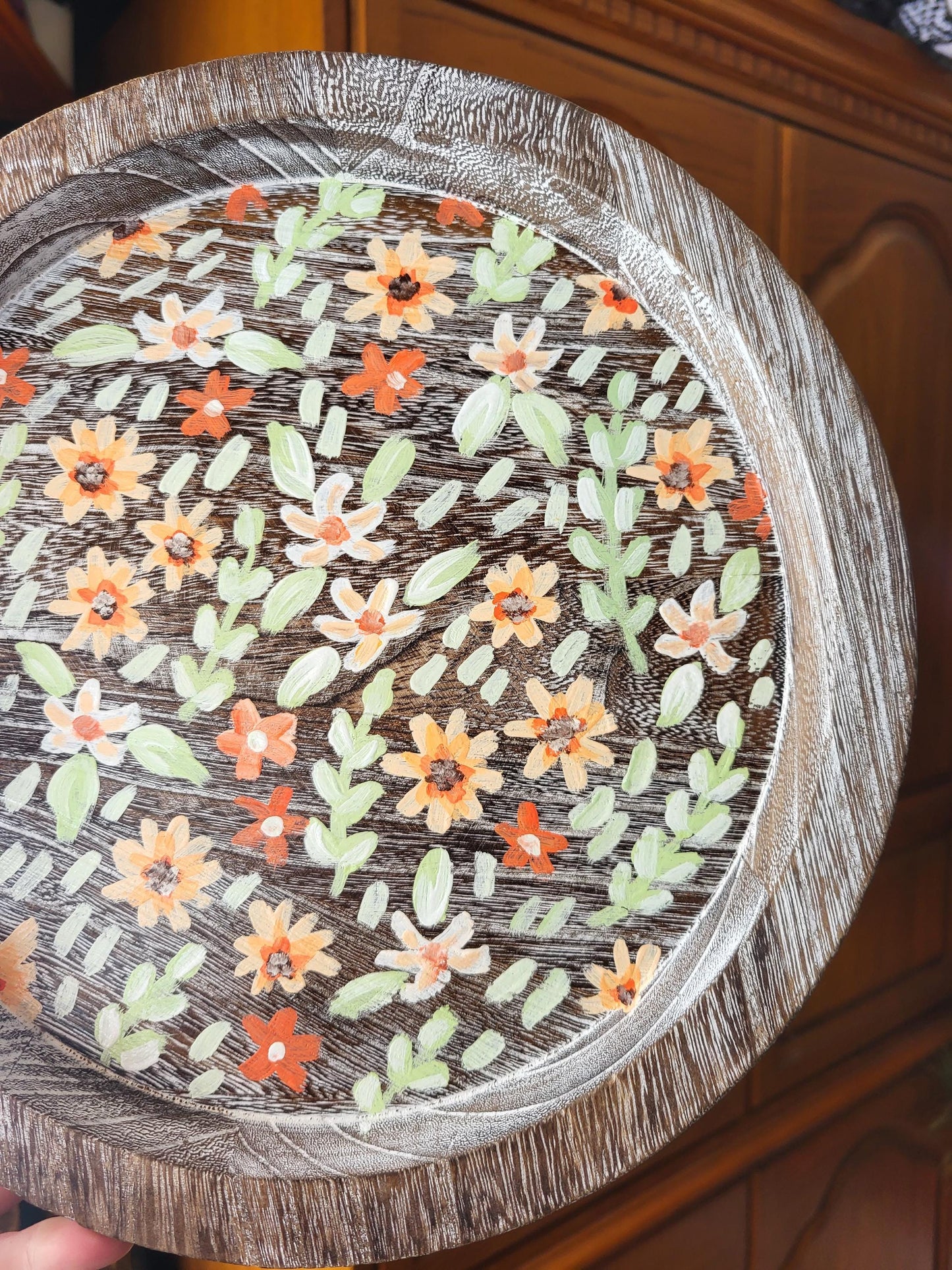 acrylic floral wooden tray*acrylic art on tray*wooden tray*painted wooden tray*floral painted wooden trays*flower tray art*wooden trays art