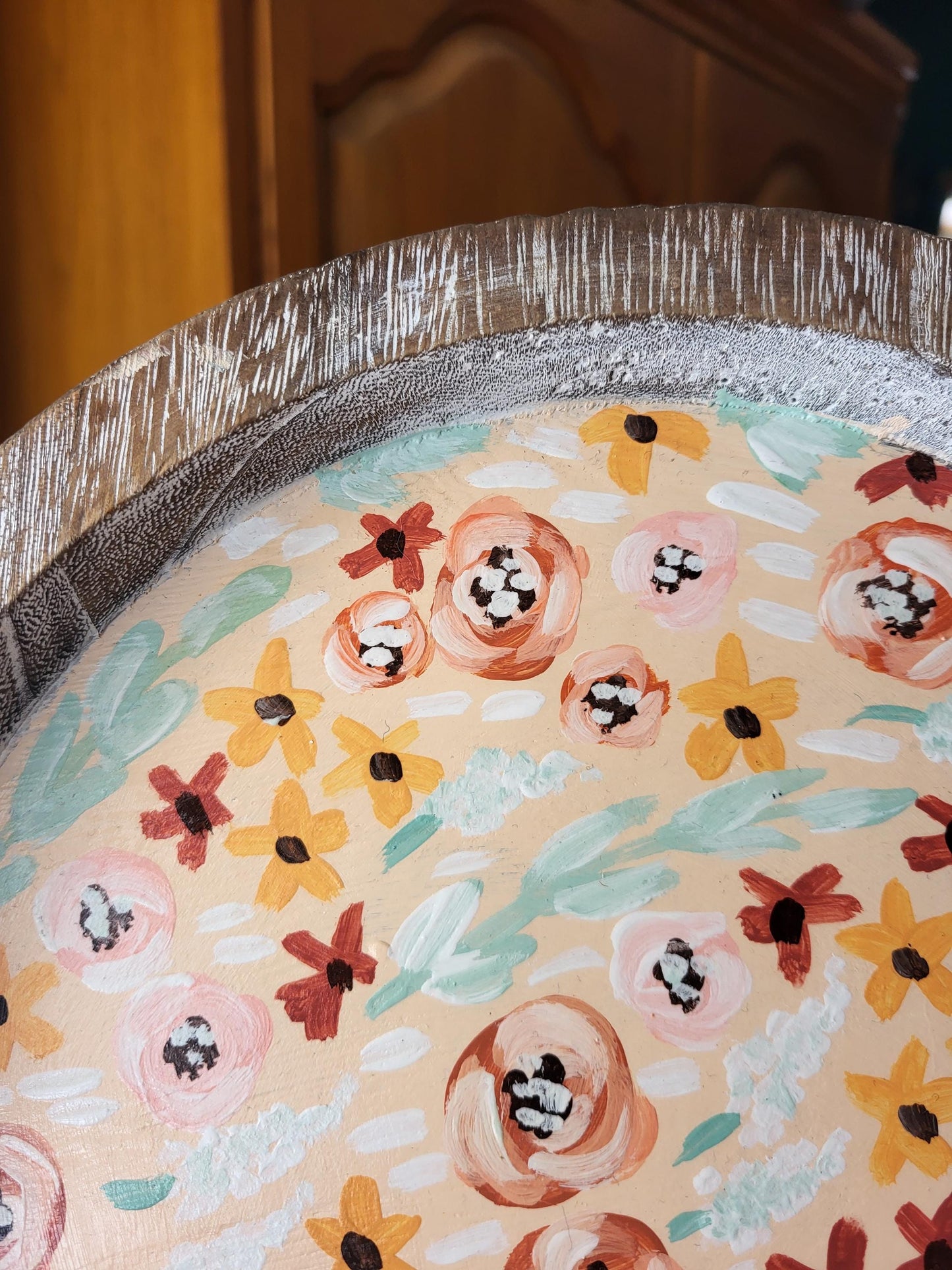 acrylic floral wooden tray*acrylic art on tray*wooden tray*painted wooden tray*floral painted wooden trays*flower tray art*wooden trays art