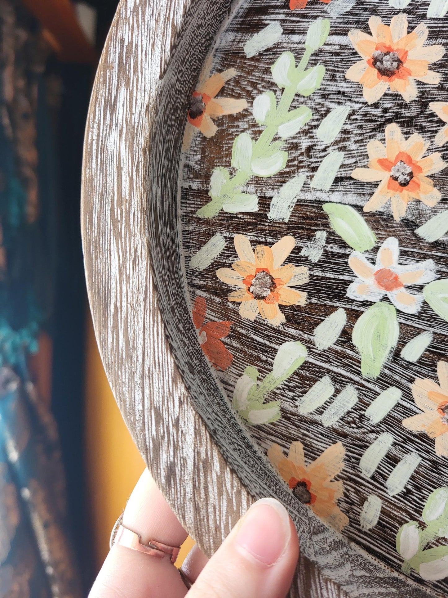 acrylic floral wooden tray*acrylic art on tray*wooden tray*painted wooden tray*floral painted wooden trays*flower tray art*wooden trays art