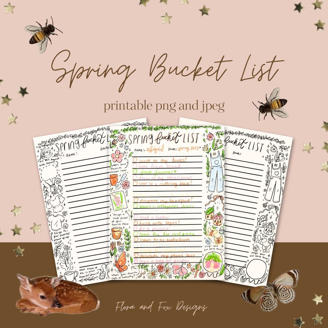Spring bucket list*cozy springcoloring page*aesthetic spring art*aesthetic coloring page*aesthetic bucket list*spring list*printable