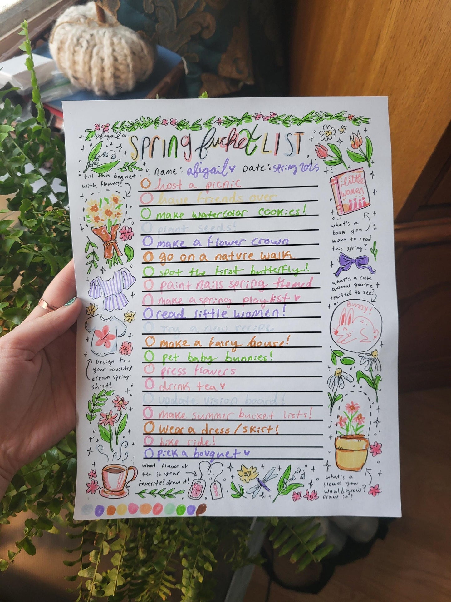 Spring bucket list*cozy springcoloring page*aesthetic spring art*aesthetic coloring page*aesthetic bucket list*spring list*printable
