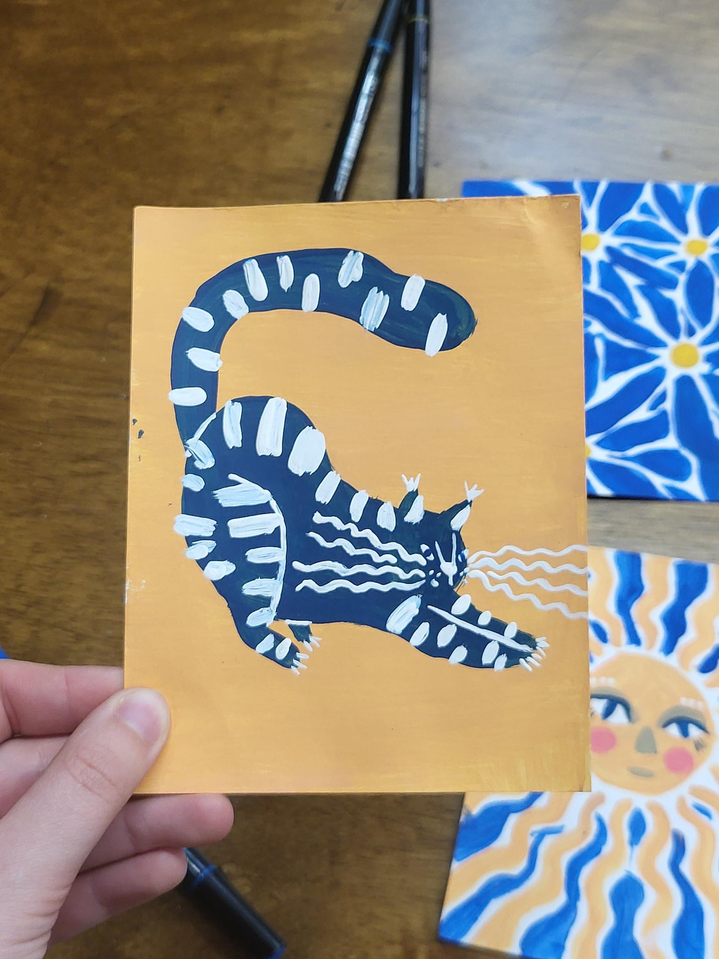 acrylic cat art*mini artwork*small acrylic painting*abstract geometric art*tiny decor*acrylic painting*bold acrylic painted art*cat painting