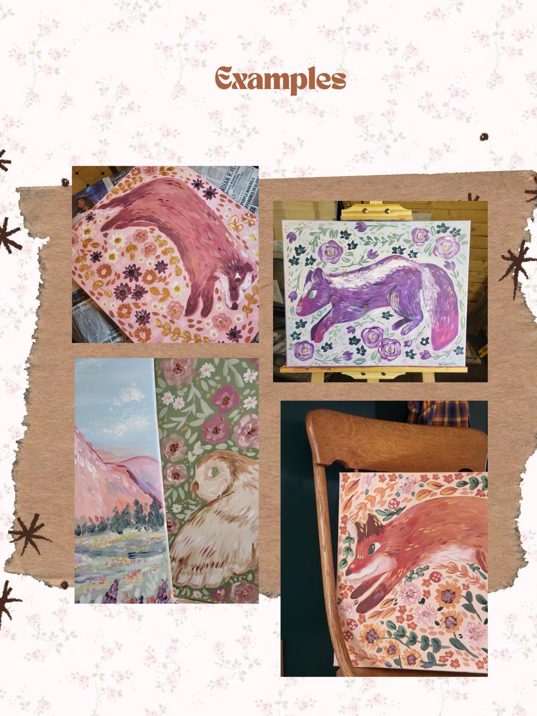 Custom Whimsical art*Cheerful Floral Animal Painting*Original Acrylic Art*custom floral canvases*animal paintings*woodland art*nursery art