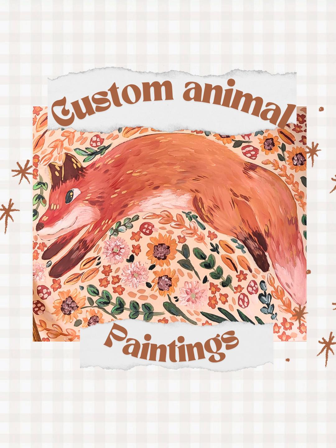 Custom Whimsical art*Cheerful Floral Animal Painting*Original Acrylic Art*custom floral canvases*animal paintings*woodland art*nursery art