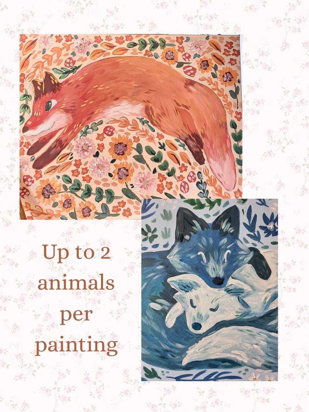 Custom Whimsical art*Cheerful Floral Animal Painting*Original Acrylic Art*custom floral canvases*animal paintings*woodland art*nursery art