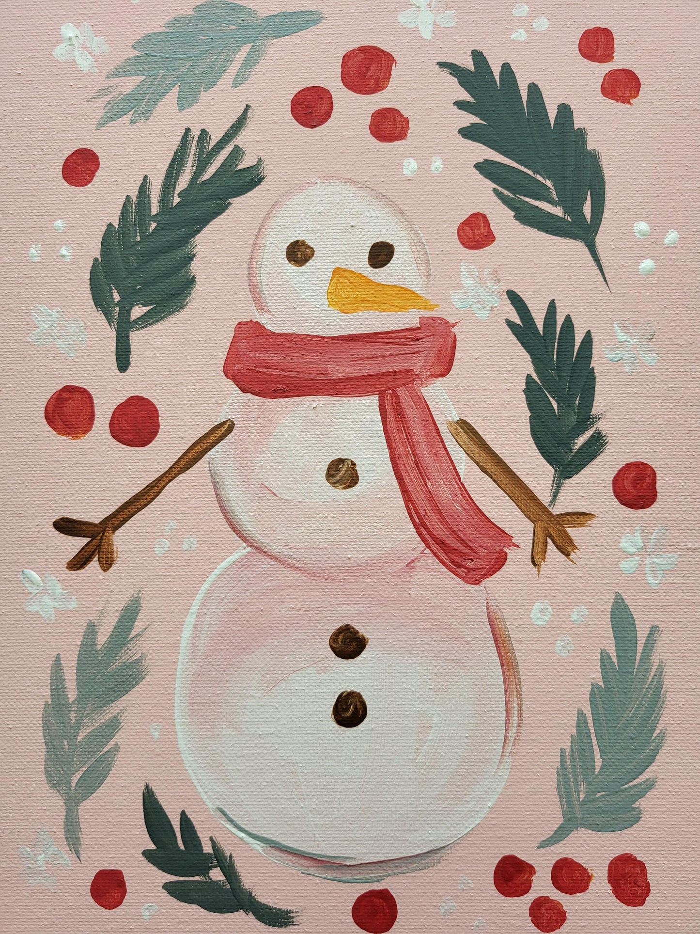 Set of three christmas paintings*acrylic winter art*small canvas art*winter painting*Santa art*gingerbread art*floral painting*pink winter