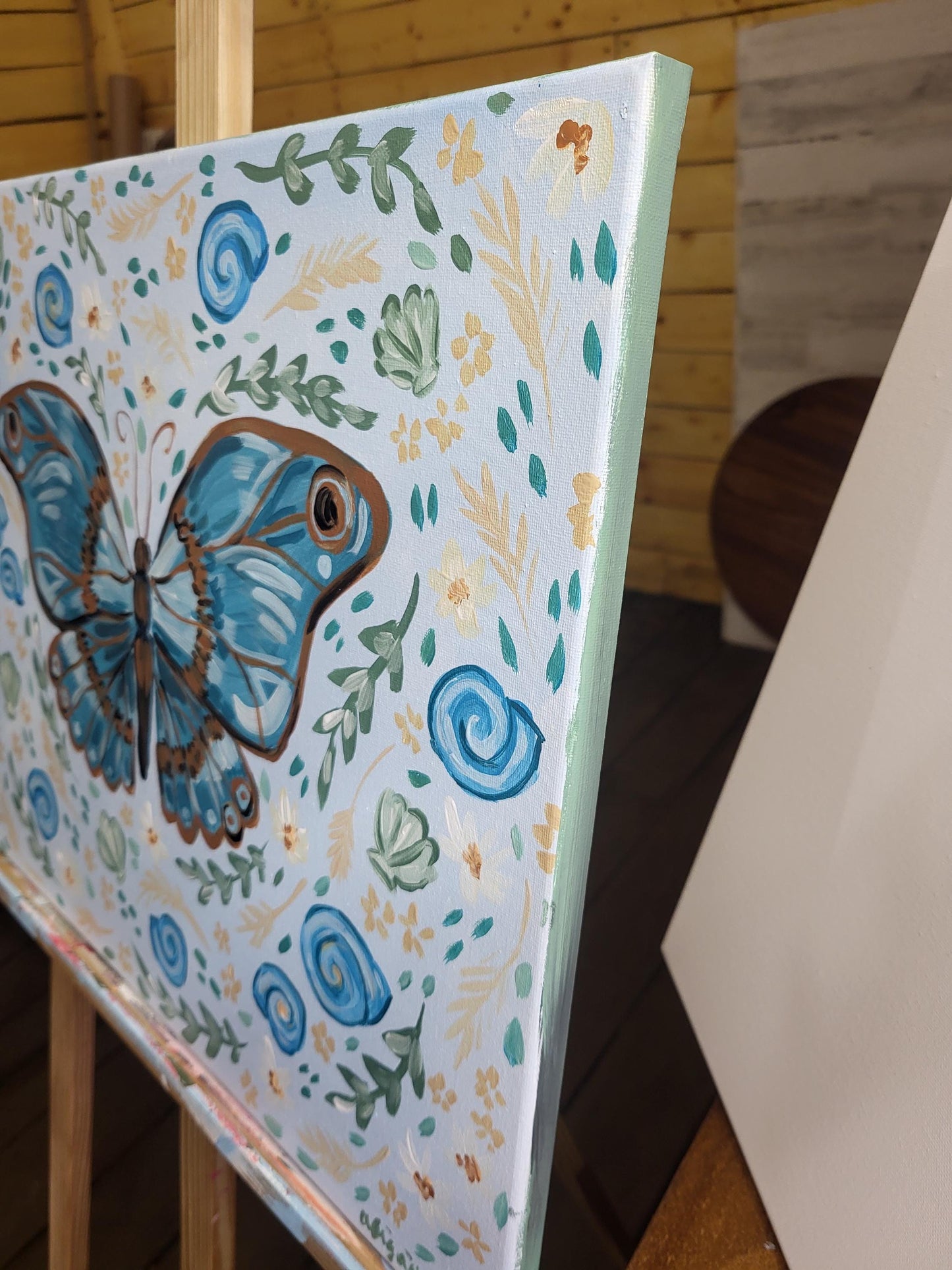 Floral butterfly wall art*acrylic nursery art*seaside art*floral art*colorful whimsical animal art*coastal artwork*magical paintings*