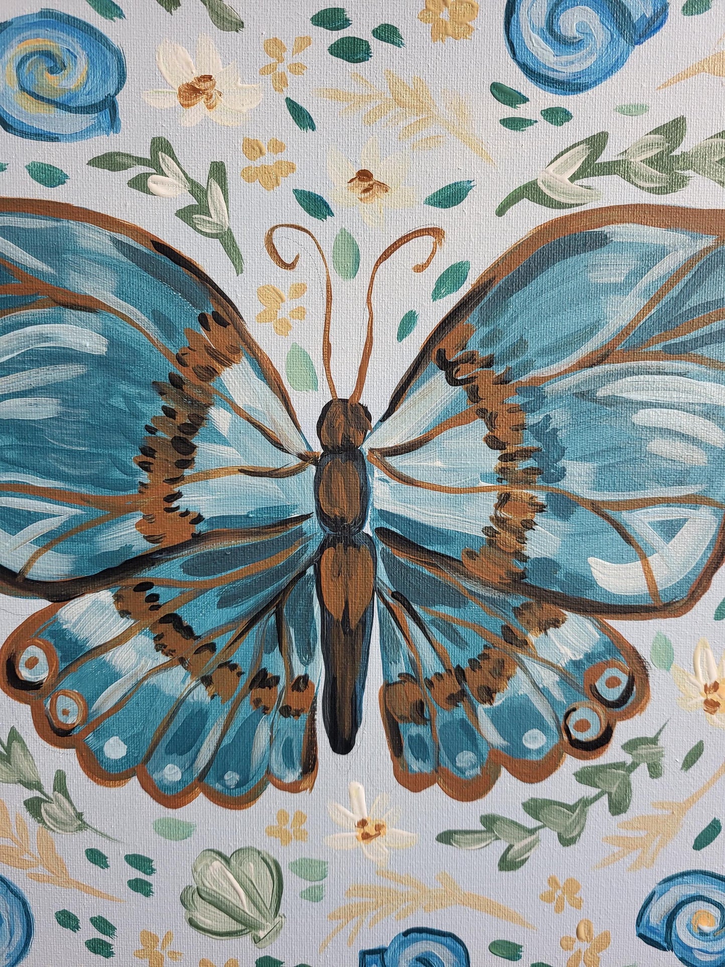 Floral butterfly wall art*acrylic nursery art*seaside art*floral art*colorful whimsical animal art*coastal artwork*magical paintings*