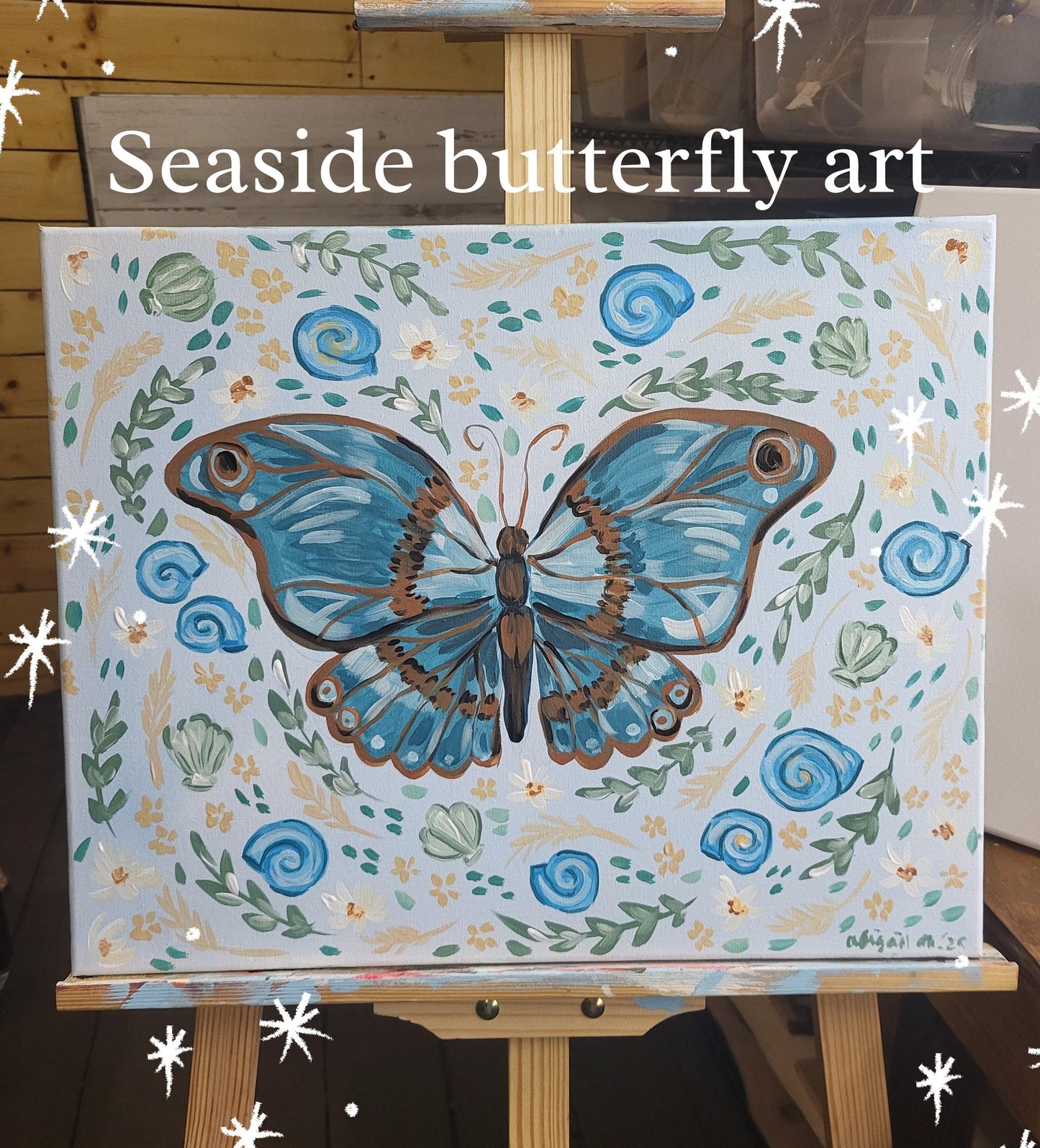 Floral butterfly wall art*acrylic nursery art*seaside art*floral art*colorful whimsical animal art*coastal artwork*magical paintings*