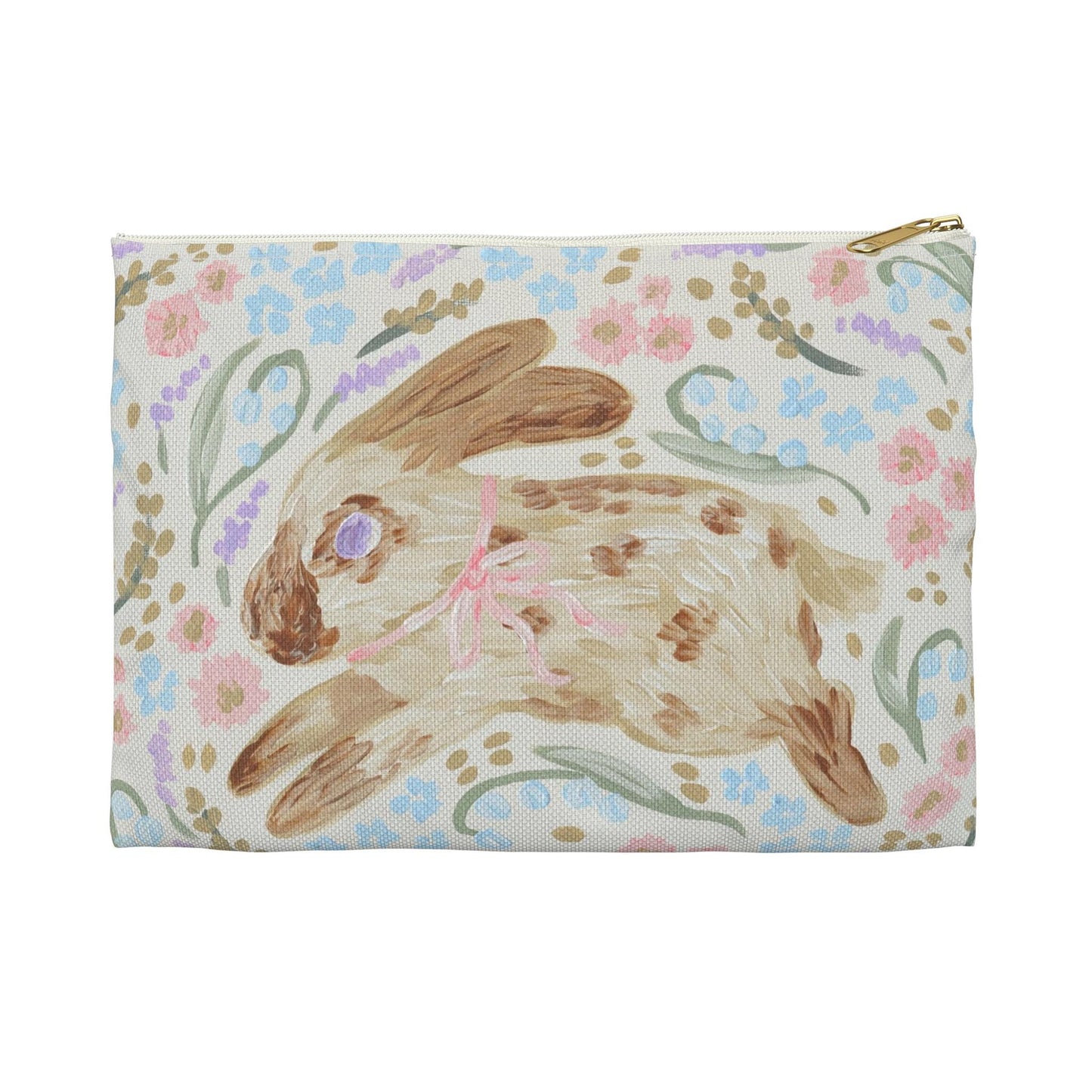 Watercolor Speckled Bunny Accessory Pouch | Floral Pastel Rabbit Print | Animal lover's gift idea | Floral bunny makeup bag | woodland bag