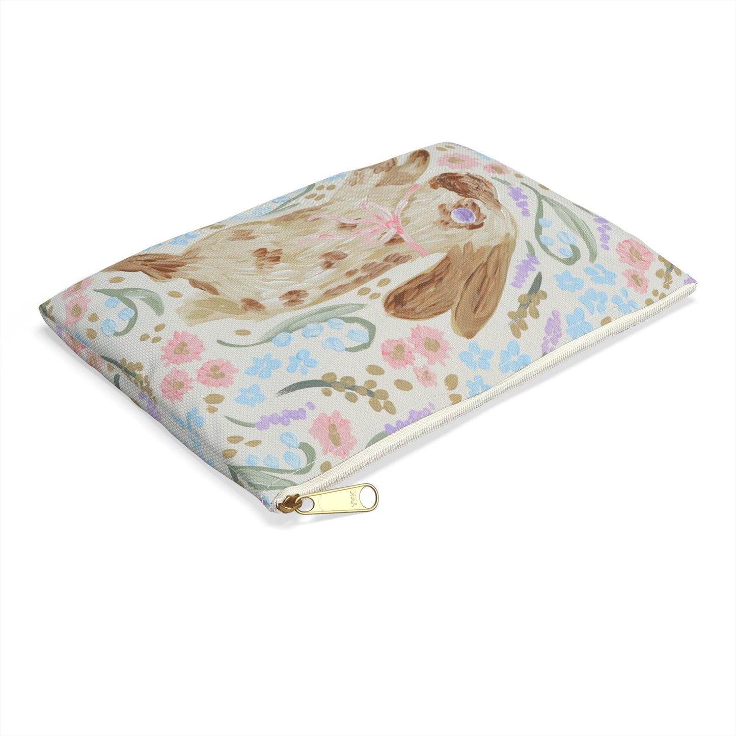Watercolor Speckled Bunny Accessory Pouch | Floral Pastel Rabbit Print | Animal lover's gift idea | Floral bunny makeup bag | woodland bag