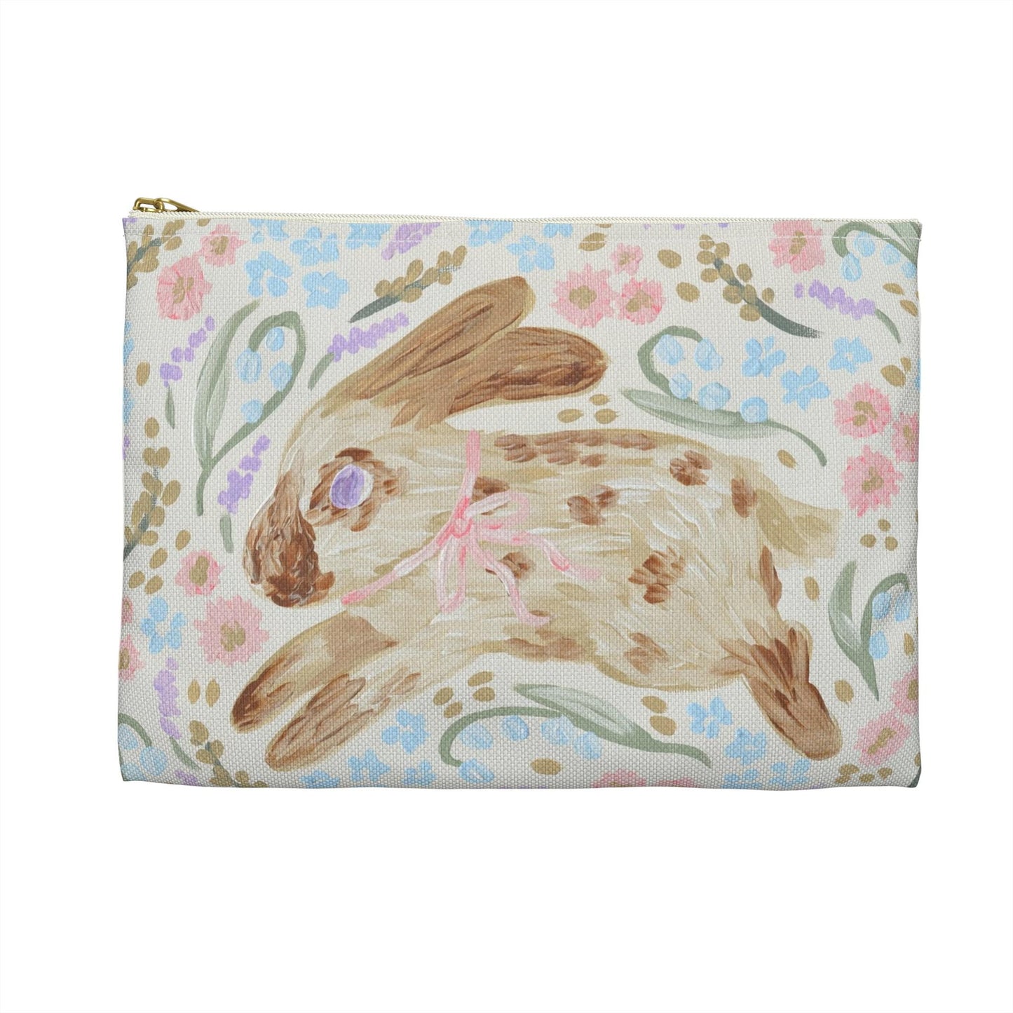 Watercolor Speckled Bunny Accessory Pouch | Floral Pastel Rabbit Print | Animal lover's gift idea | Floral bunny makeup bag | woodland bag