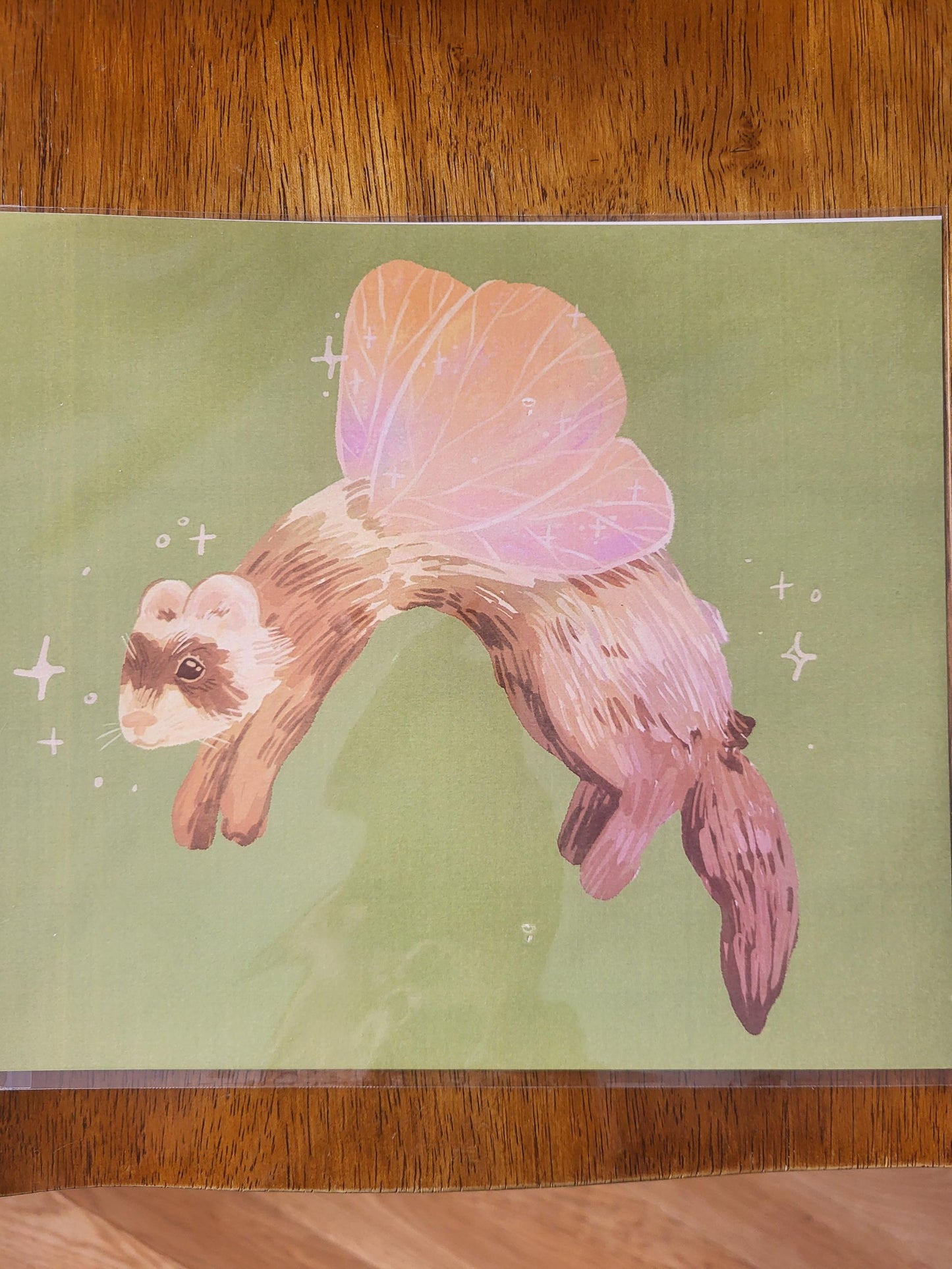 Fairy art print*fairy ferret art print*fairy art*ferret decor*ferret lovers' gifts*green wall art*animal lover wall art*ferret decor