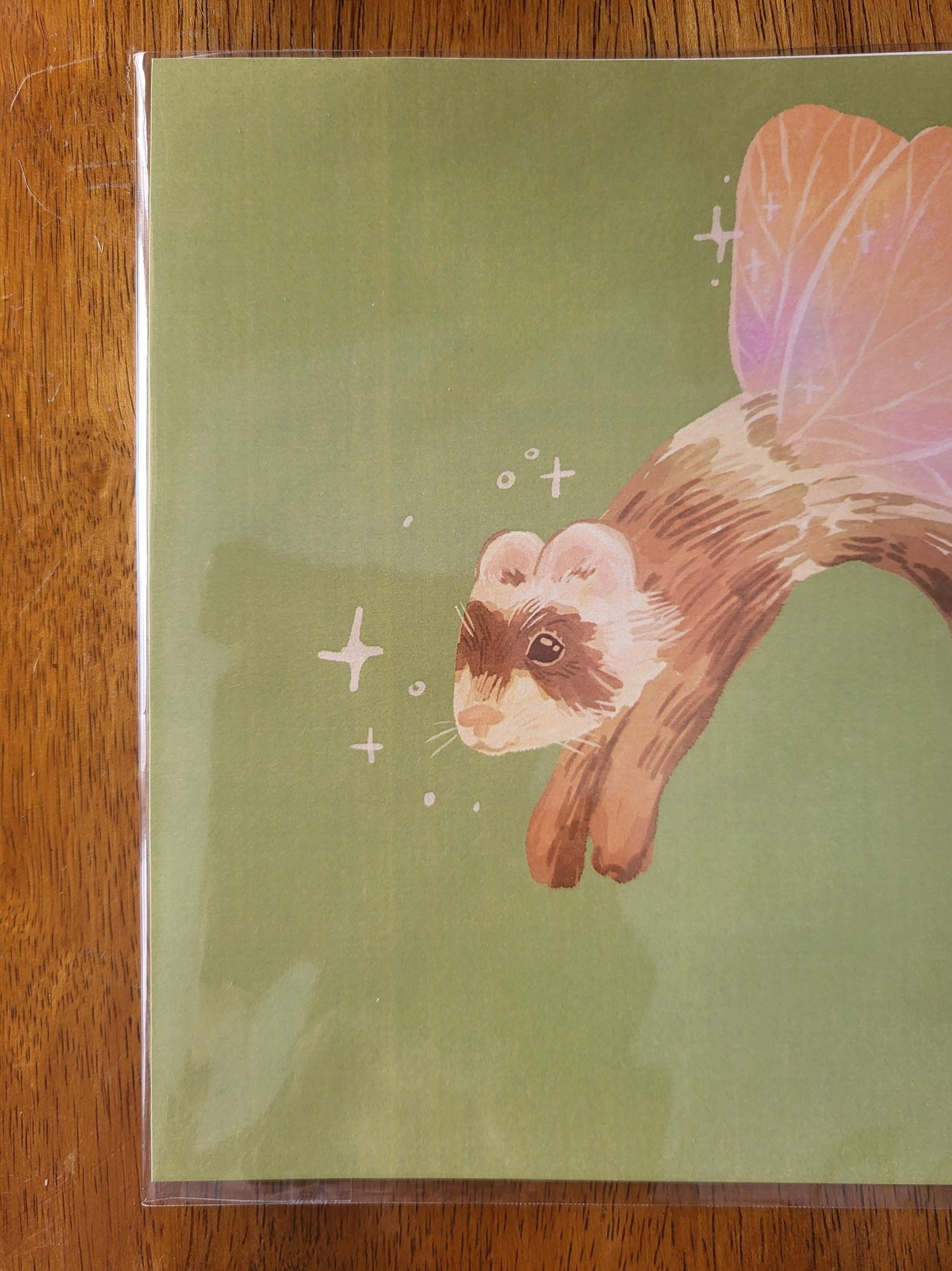 Fairy art print*fairy ferret art print*fairy art*ferret decor*ferret lovers' gifts*green wall art*animal lover wall art*ferret decor