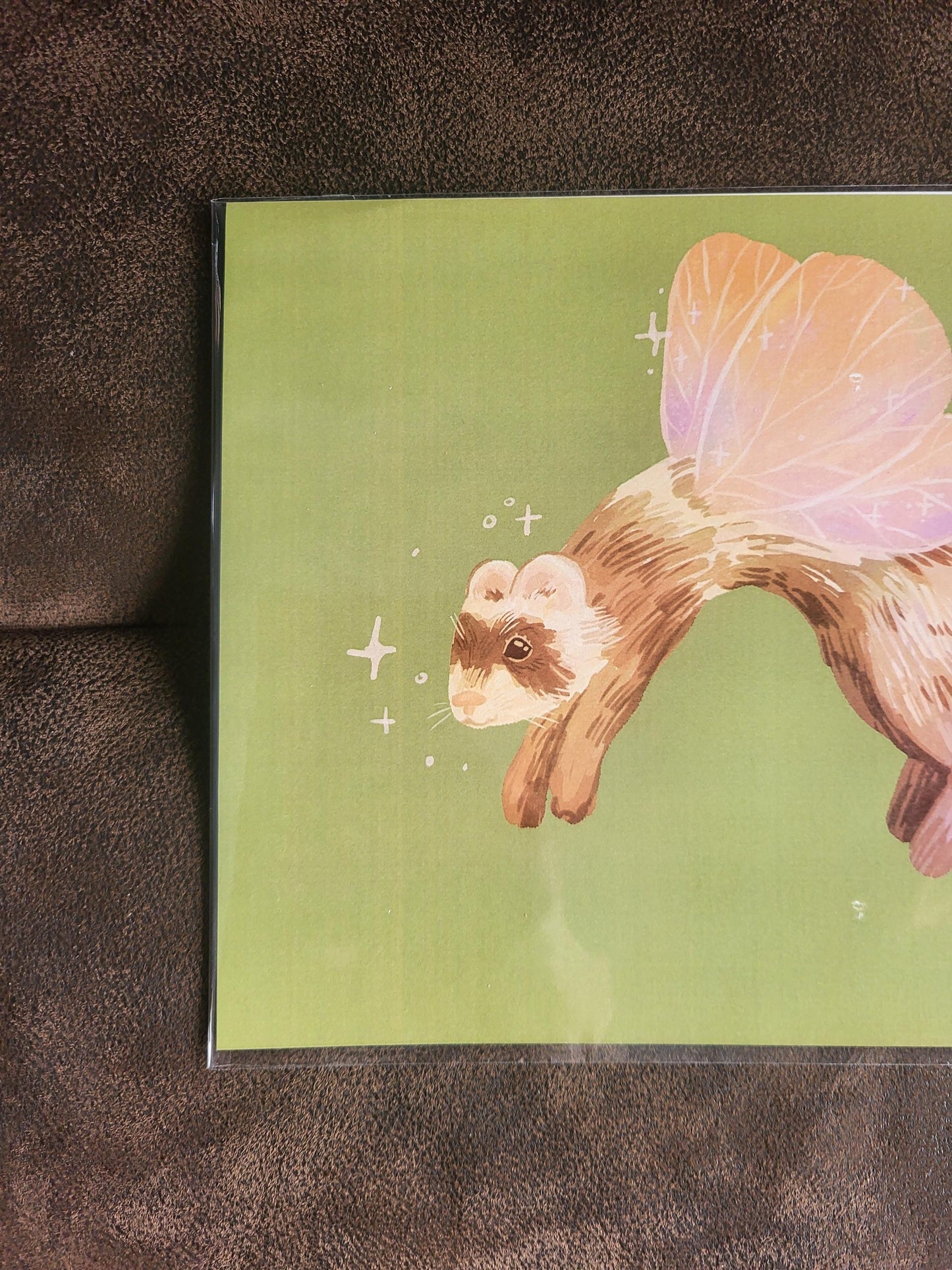 Fairy art print*fairy ferret art print*fairy art*ferret decor*ferret lovers' gifts*green wall art*animal lover wall art*ferret decor