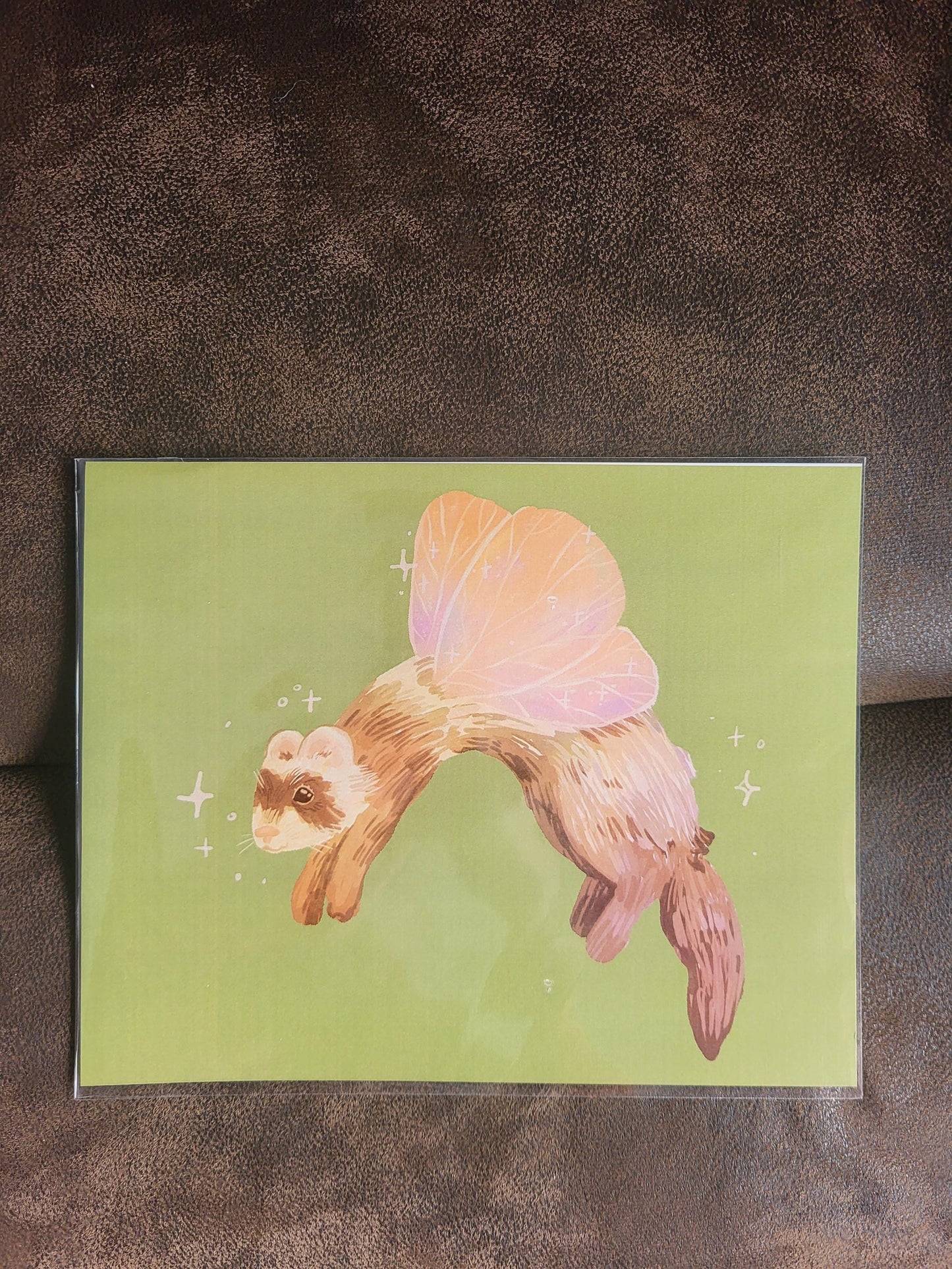 Fairy art print*fairy ferret art print*fairy art*ferret decor*ferret lovers' gifts*green wall art*animal lover wall art*ferret decor