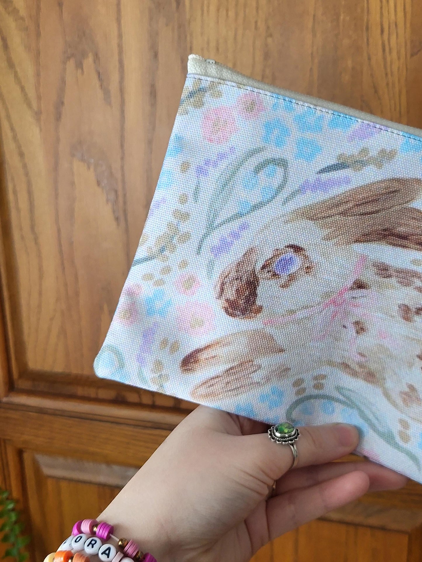 Watercolor Speckled Bunny Accessory Pouch | Floral Pastel Rabbit Print | Animal lover's gift idea | Floral bunny makeup bag | woodland bag