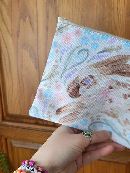Watercolor bunny accessory pouch